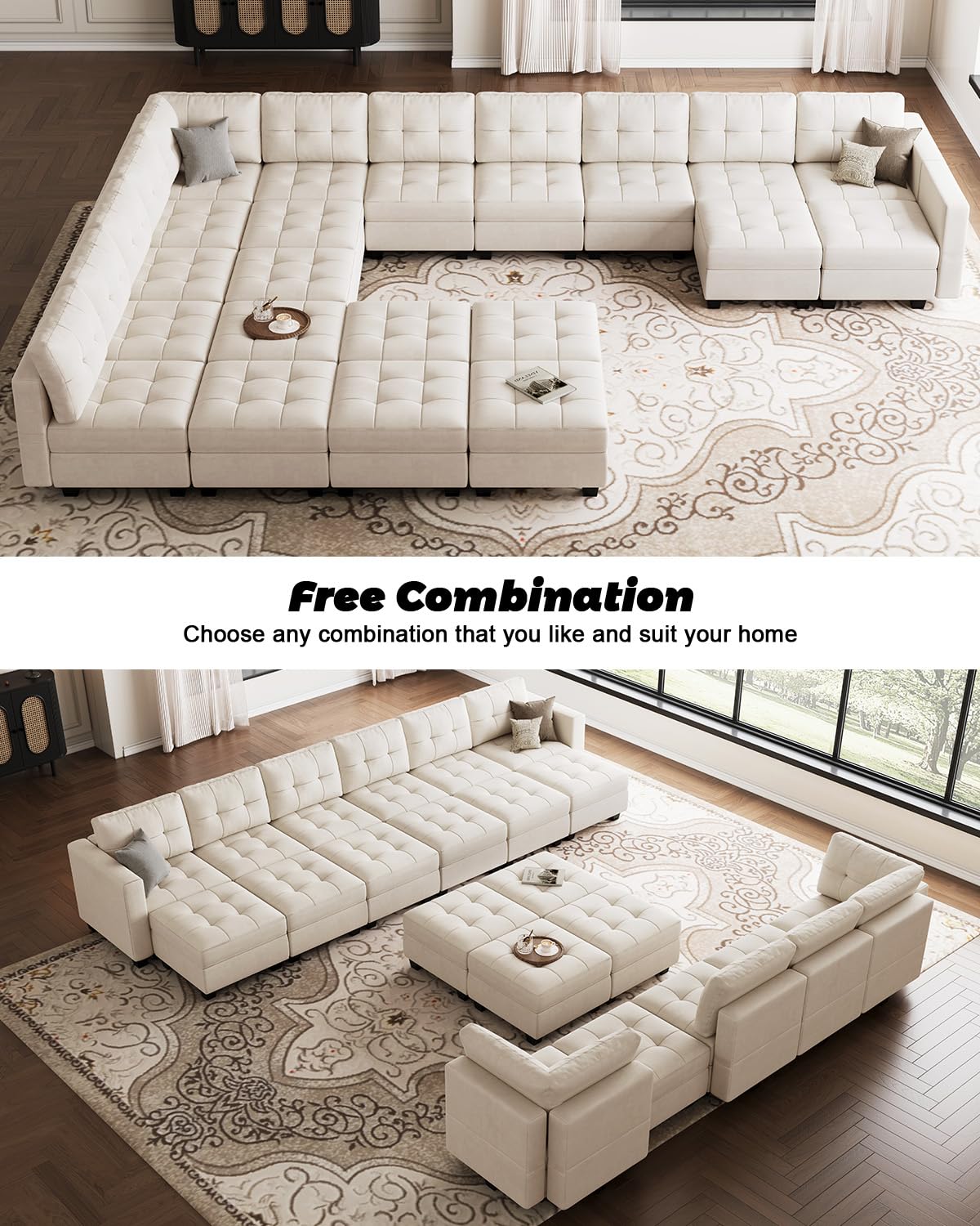 Modular Sleeper Sofa Sectional Couch with Storage Seats Velvet Convertible Sectional EK HOME FURNITURE