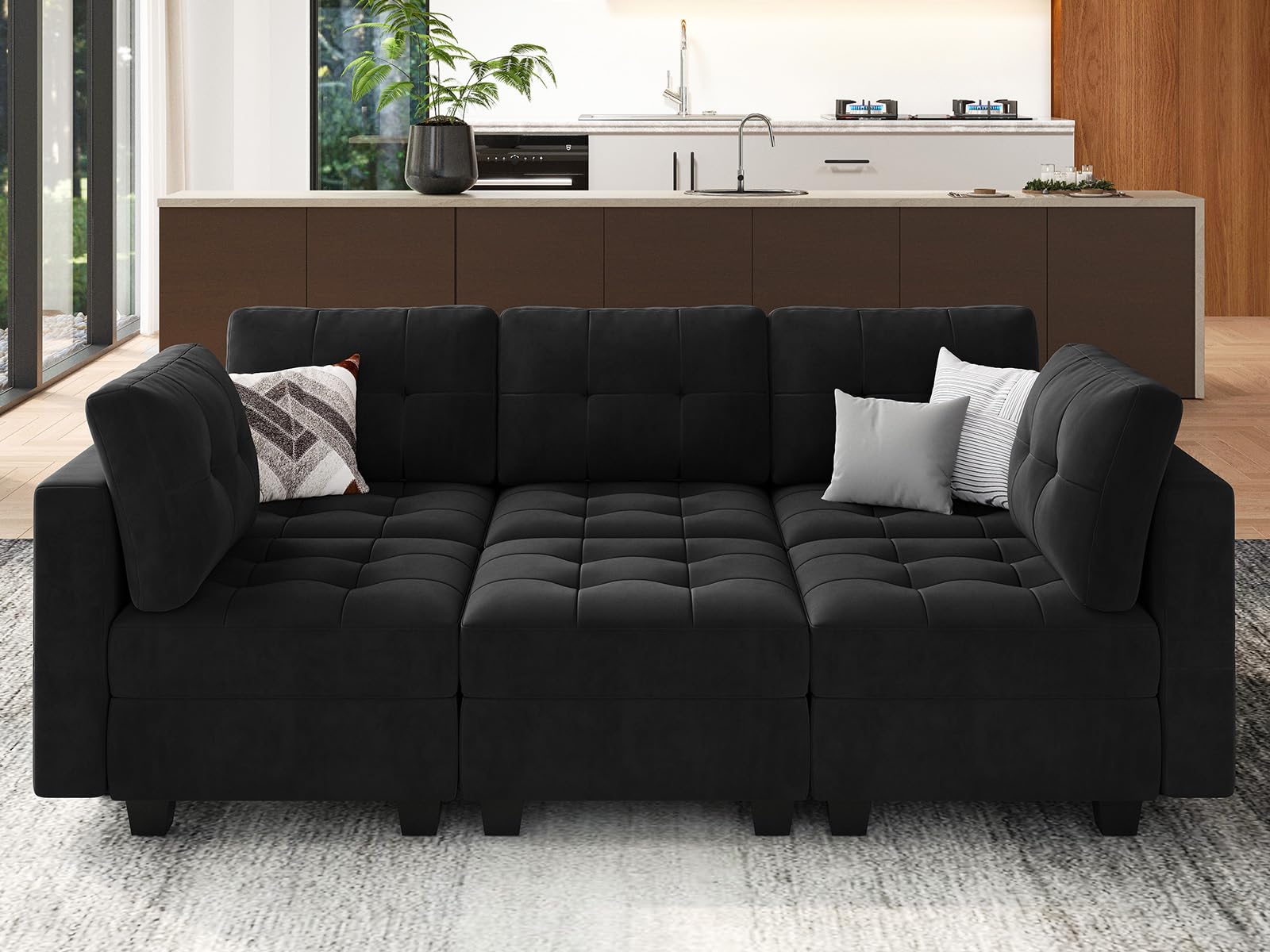 Modular Sleeper Sofa Sectional Couch with Storage Seats Velvet Convertible Sectional EK HOME FURNITURE