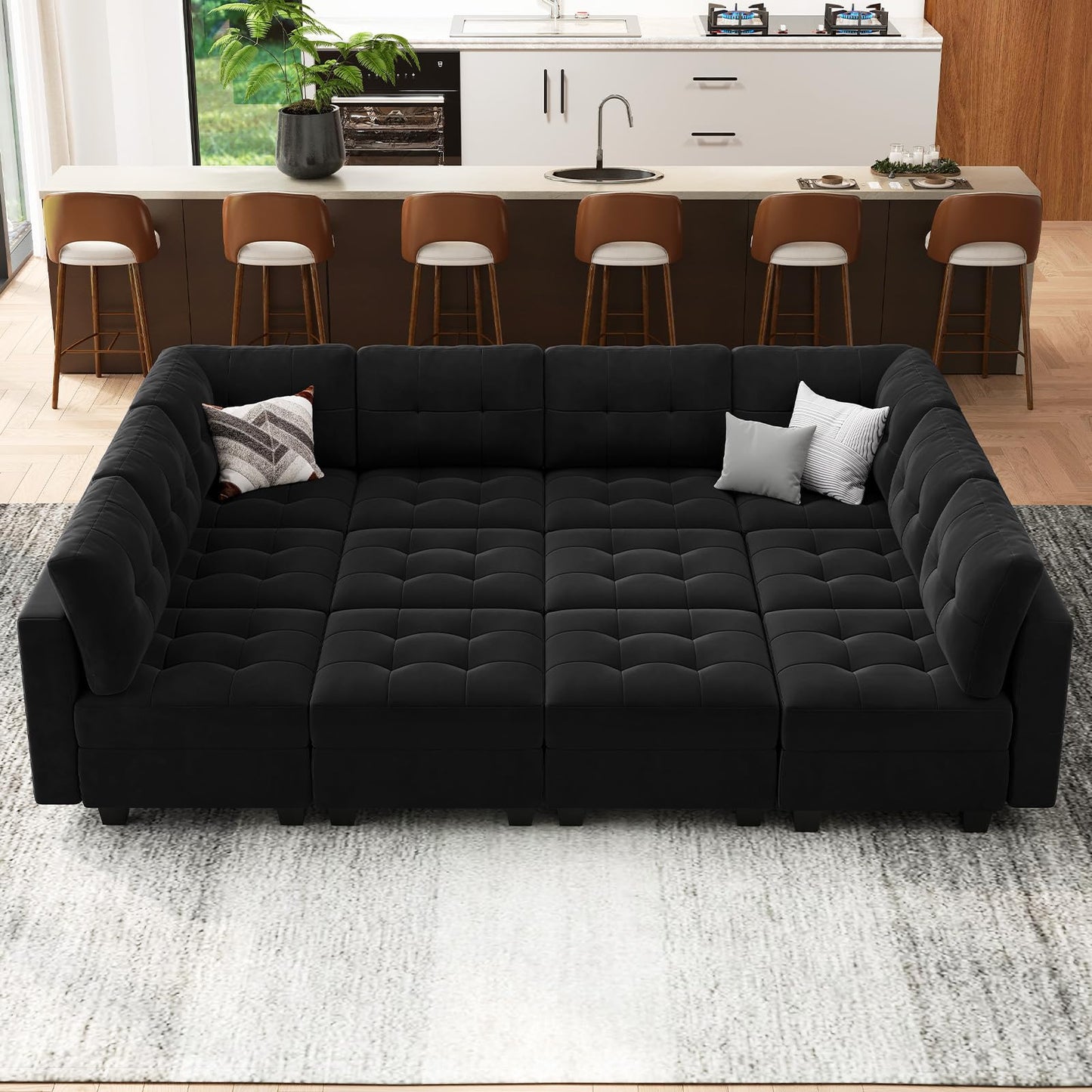 Modular Sleeper Sofa Sectional Couch with Storage Seats Velvet Convertible Sectional EK HOME FURNITURE