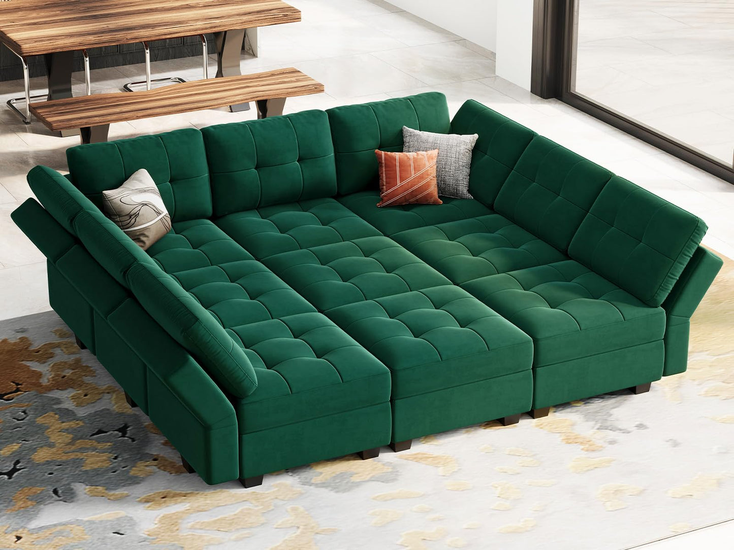 Modular Sleeper Sofa Sectional Couch with Storage Seats Velvet Convertible Sectional EK HOME FURNITURE