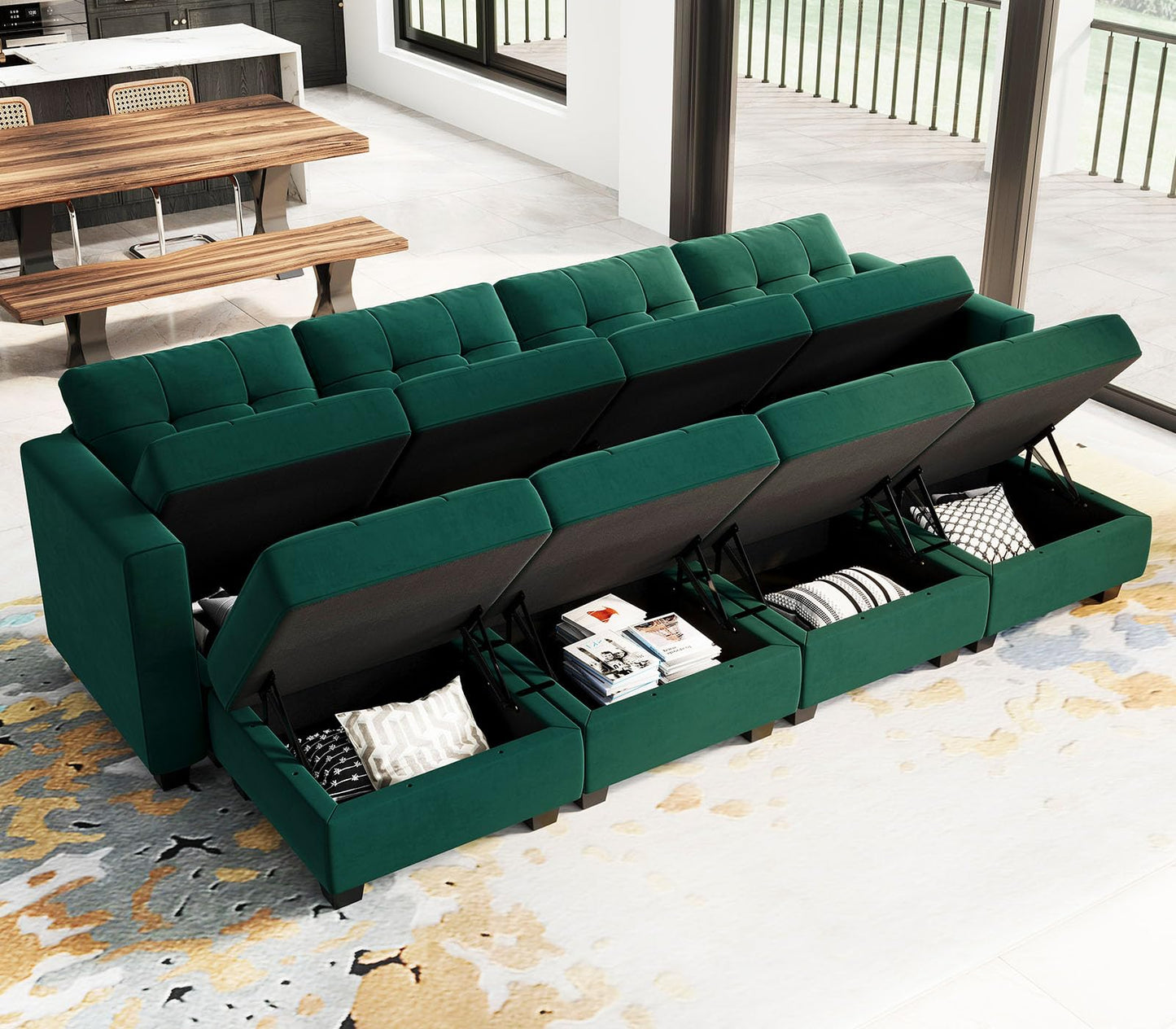 Modular Sleeper Sofa Sectional Couch with Storage Seats Velvet Convertible Sectional EK HOME FURNITURE