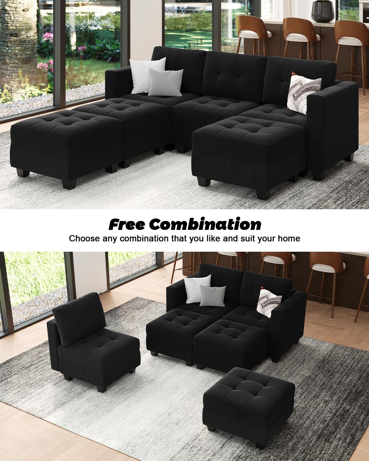 Modular Sleeper Sofa Sectional Couch with Storage Seats Velvet Convertible Sectional EK HOME FURNITURE