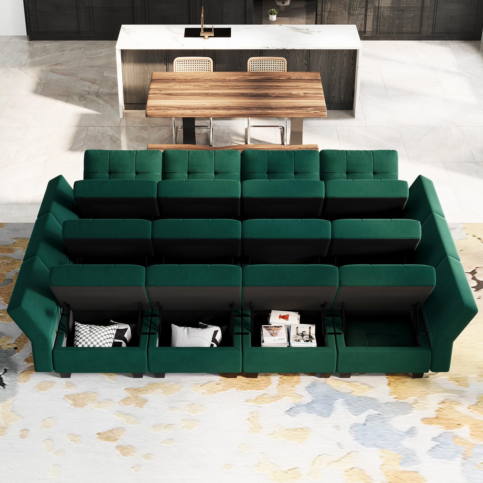 Modular Sleeper Sofa Sectional Couch with Storage Seats Velvet Convertible Sectional EK HOME FURNITURE