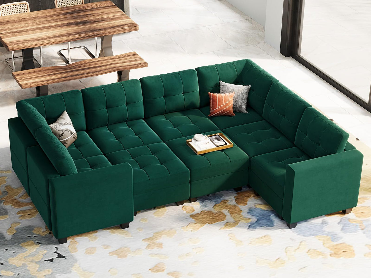 Modular Sleeper Sofa Sectional Couch with Storage Seats Velvet Convertible Sectional EK HOME FURNITURE