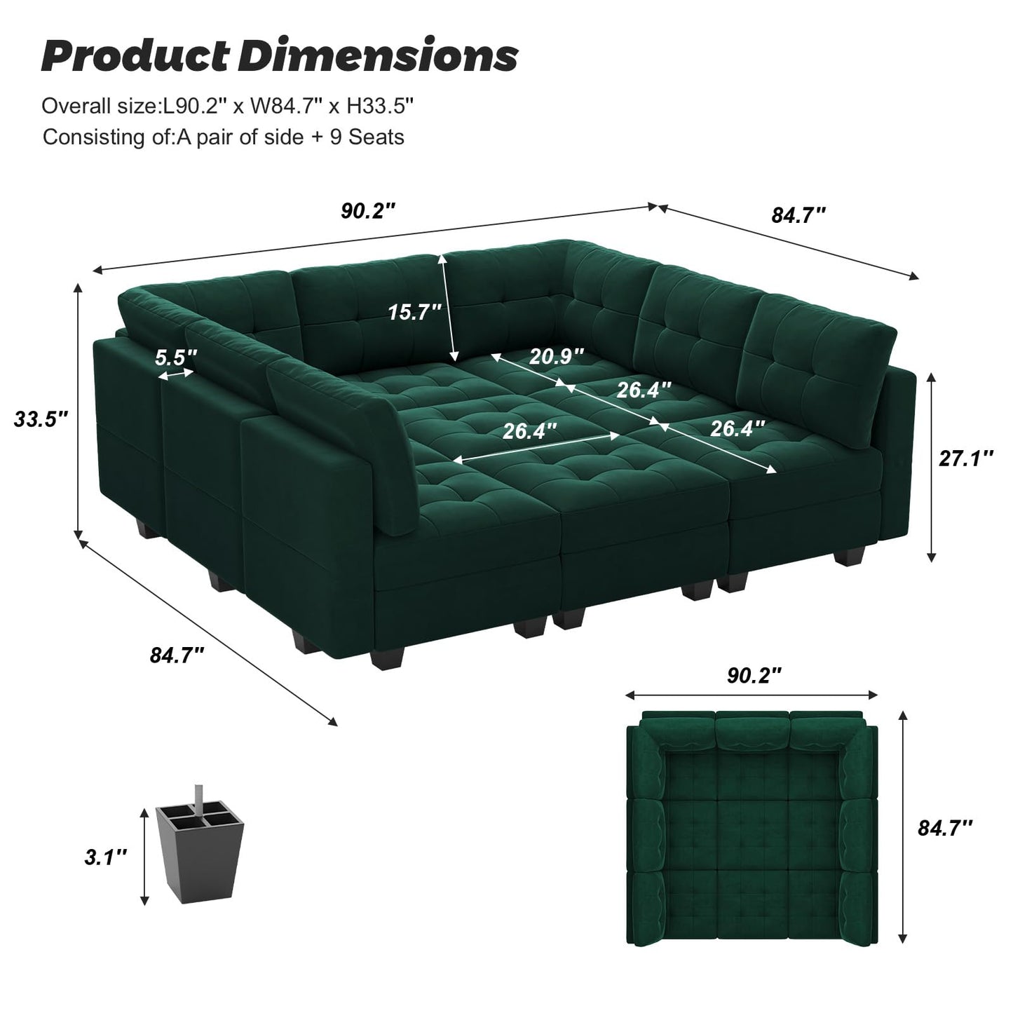 Modular Sleeper Sofa Sectional Couch with Storage Seats Velvet Convertible Sectional EK HOME FURNITURE