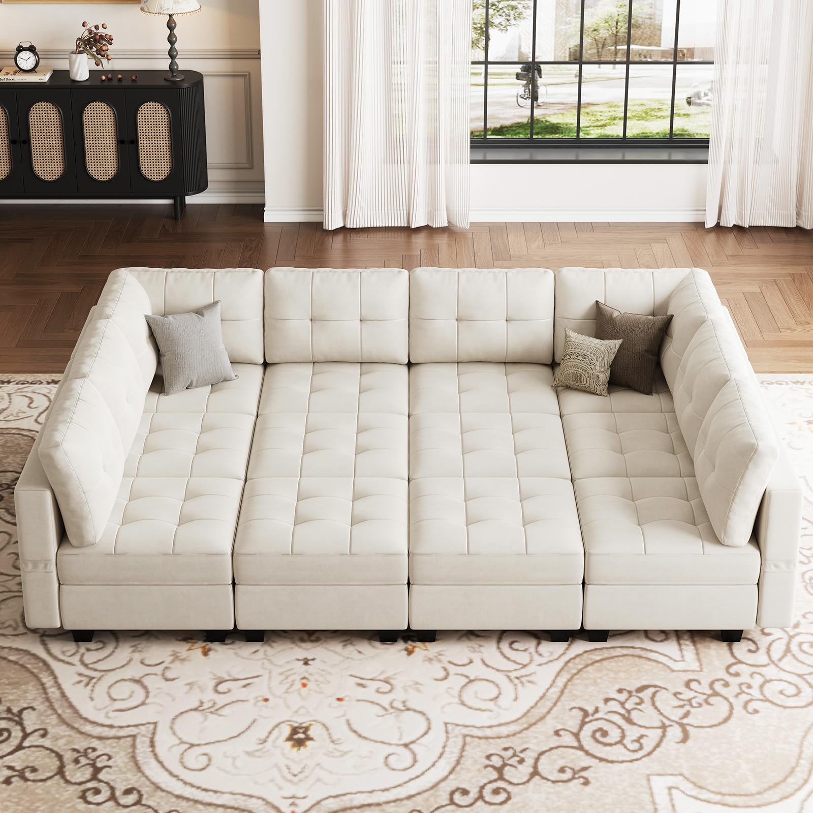 Modular Sleeper Sofa Sectional Couch with Storage Seats Velvet Convertible Sectional EK HOME FURNITURE