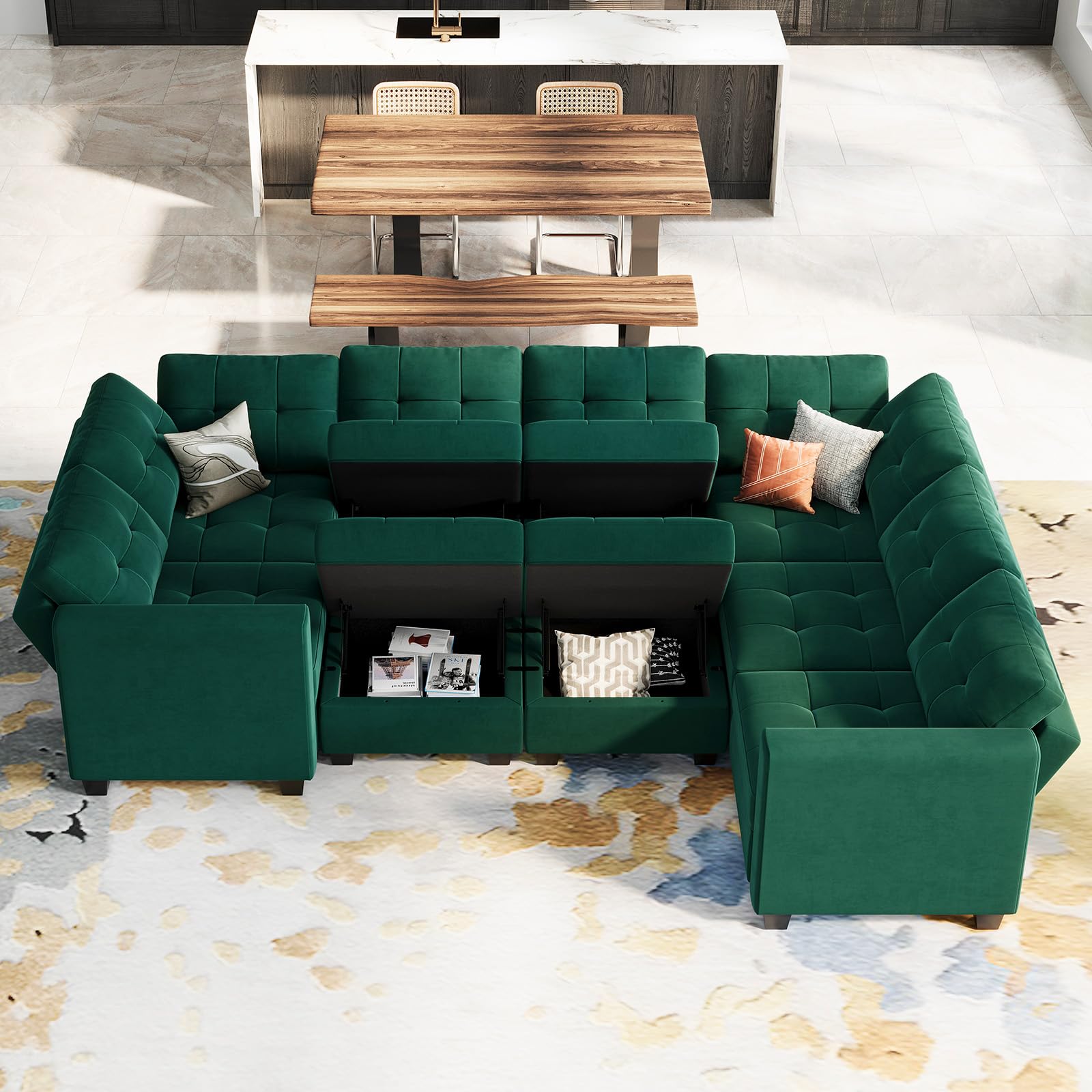 Modular Sleeper Sofa Sectional Couch with Storage Seats Velvet Convertible Sectional EK HOME FURNITURE