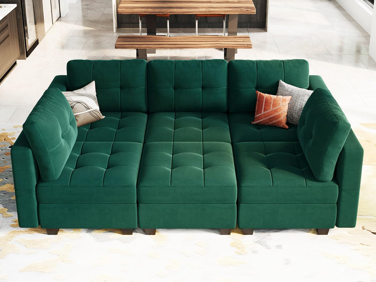 Modular Sleeper Sofa Sectional Couch with Storage Seats Velvet Convertible Sectional EK HOME FURNITURE