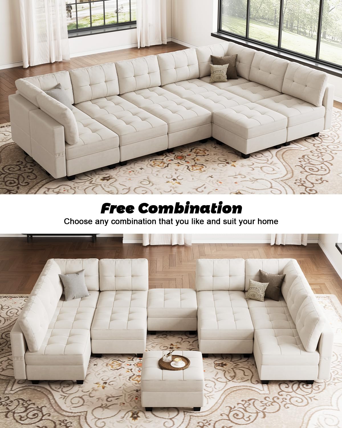 Modular Sleeper Sofa Sectional Couch with Storage Seats Velvet Convertible Sectional EK HOME FURNITURE