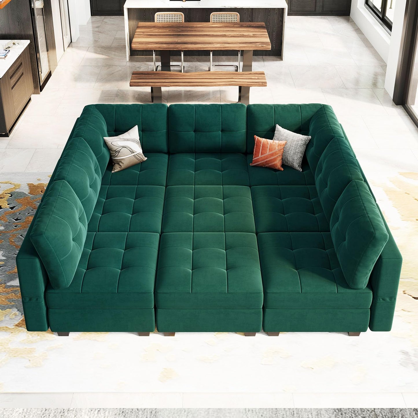 Modular Sleeper Sofa Sectional Couch with Storage Seats Velvet Convertible Sectional EK HOME FURNITURE