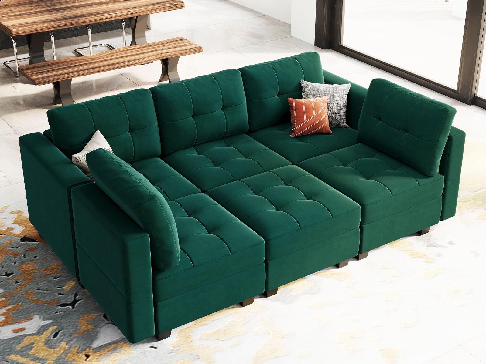 Modular Sleeper Sofa Sectional Couch with Storage Seats Velvet Convertible Sectional EK HOME FURNITURE