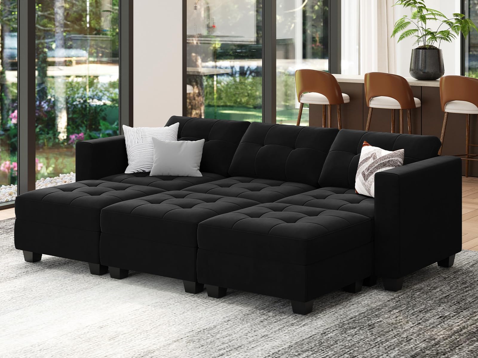 Modular Sleeper Sofa Sectional Couch with Storage Seats Velvet Convertible Sectional EK HOME FURNITURE