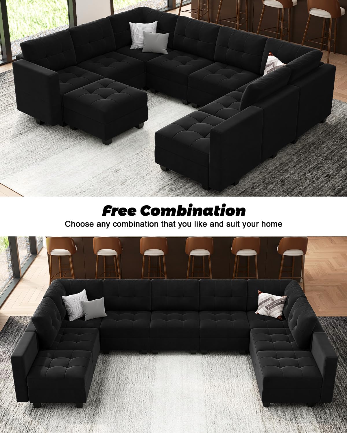 Modular Sleeper Sofa Sectional Couch with Storage Seats Velvet Convertible Sectional EK HOME FURNITURE