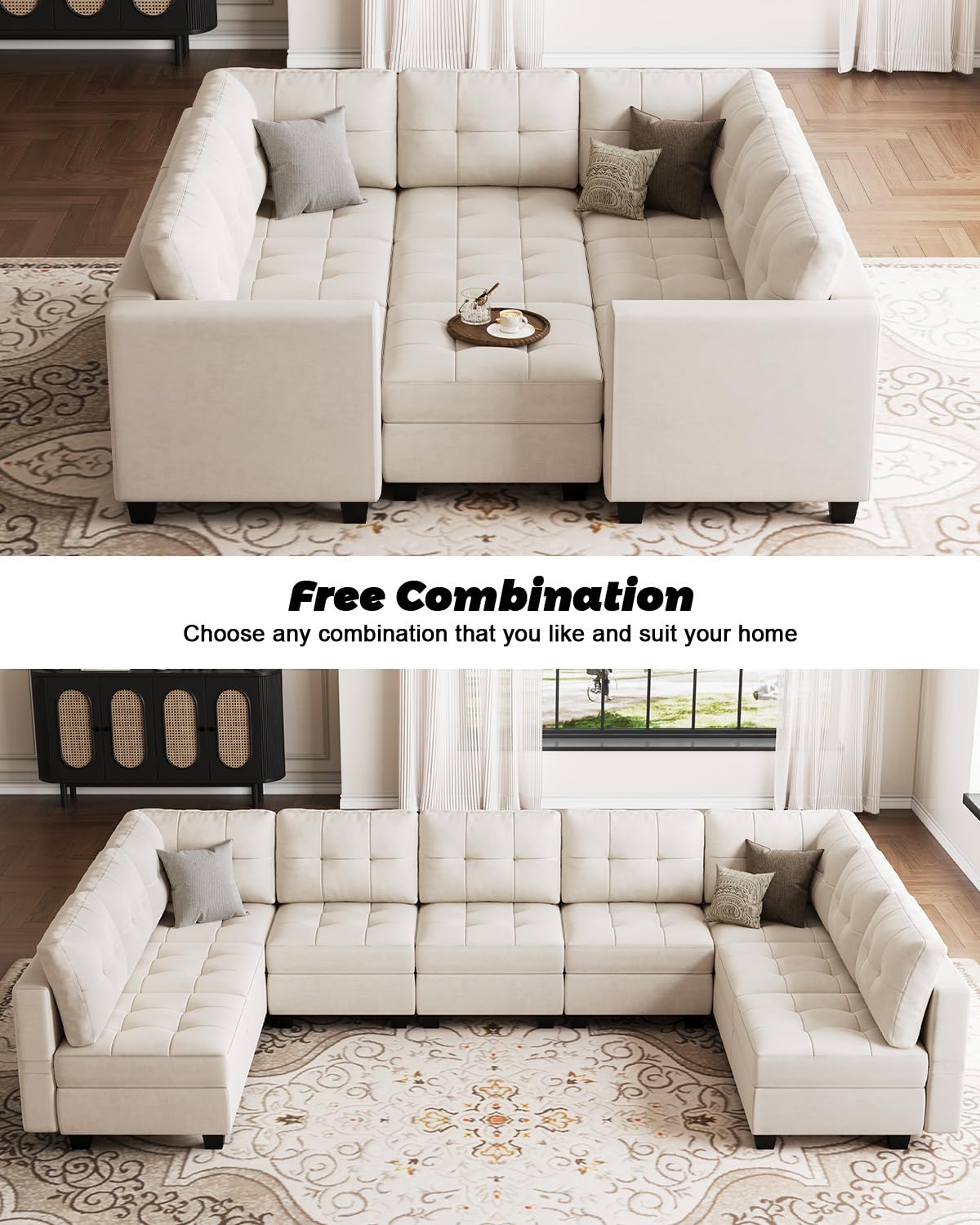 Modular Sleeper Sofa Sectional Couch with Storage Seats Velvet Convertible Sectional EK HOME FURNITURE