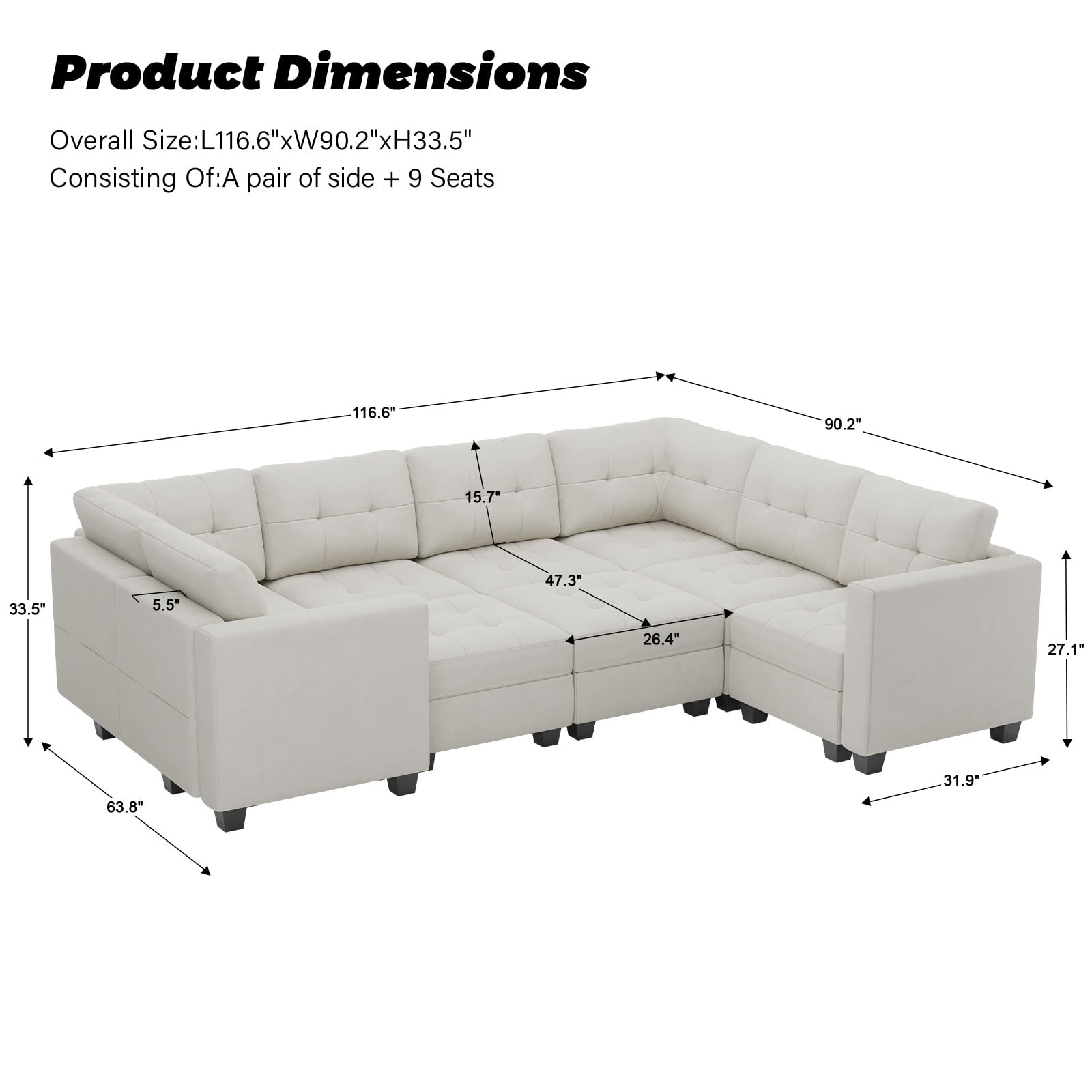 Modular Sleeper Sofa Sectional Couch with Storage Seats Velvet Convertible Sectional EK HOME FURNITURE