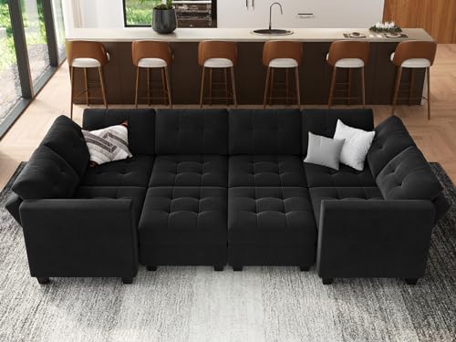 Modular Sleeper Sofa Sectional Couch with Storage Seats Velvet Convertible Sectional EK HOME FURNITURE