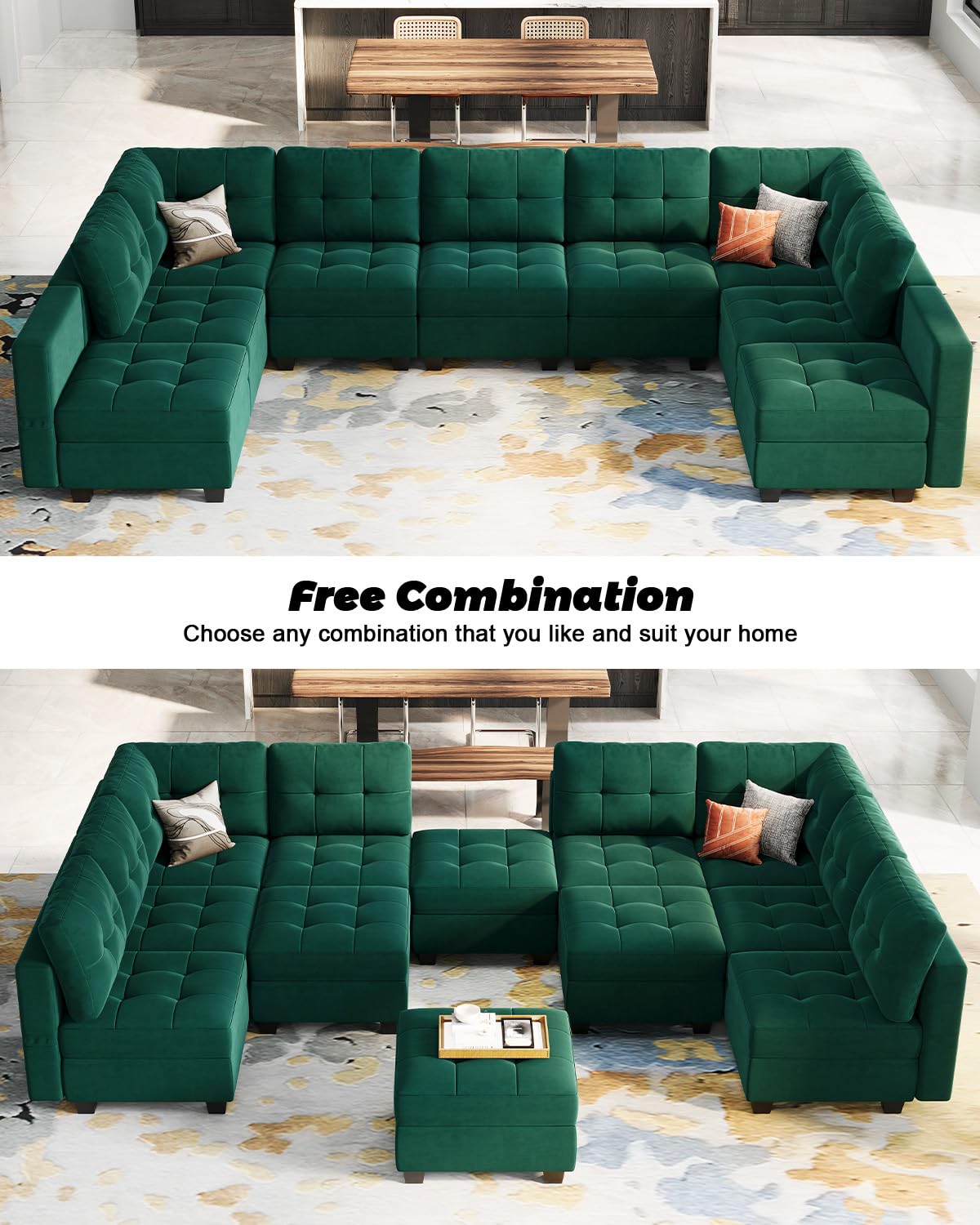 Modular Sleeper Sofa Sectional Couch with Storage Seats Velvet Convertible Sectional EK HOME FURNITURE