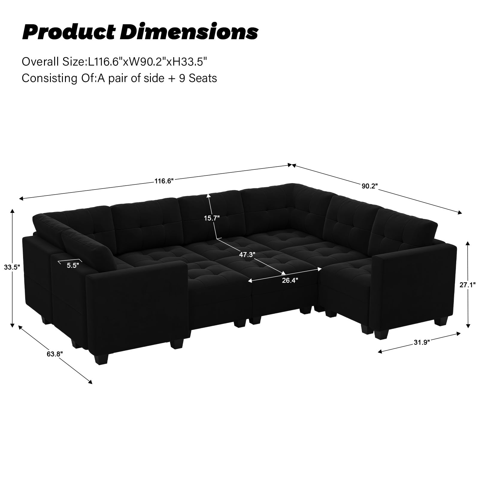 Modular Sleeper Sofa Sectional Couch with Storage Seats Velvet Convertible Sectional EK HOME FURNITURE