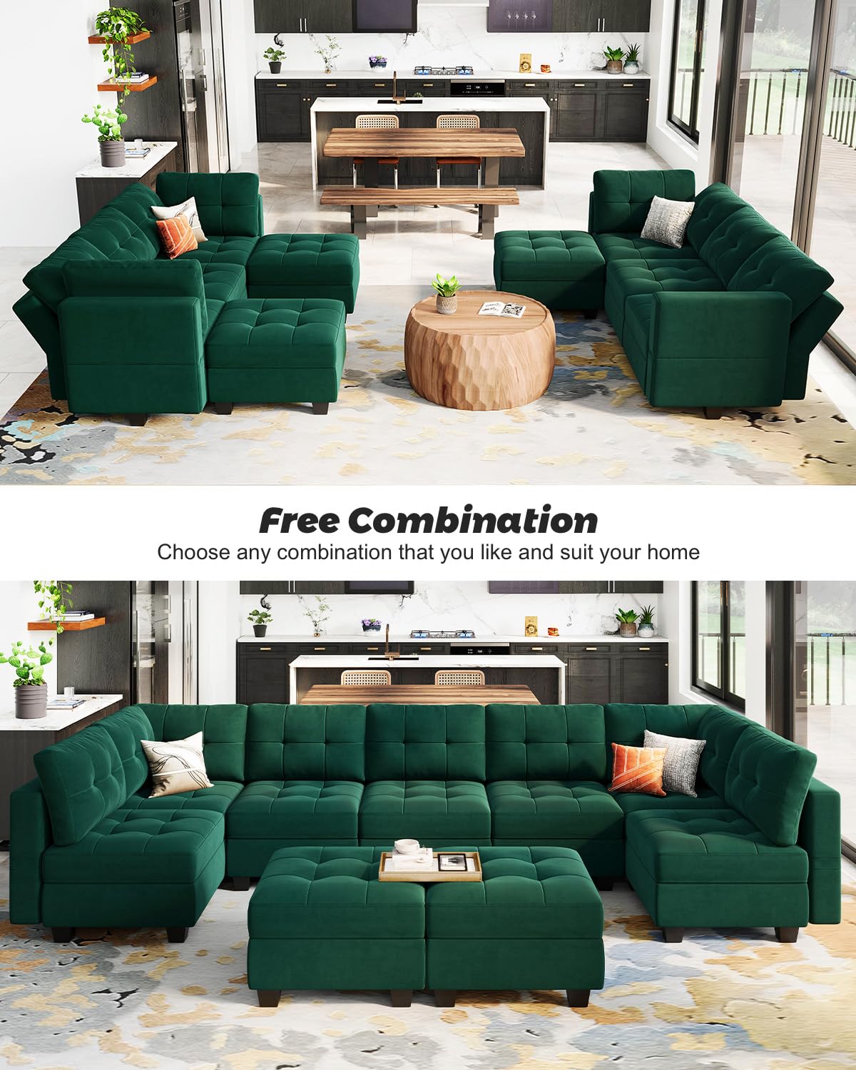 Modular Sleeper Sofa Sectional Couch with Storage Seats Velvet Convertible Sectional EK HOME FURNITURE