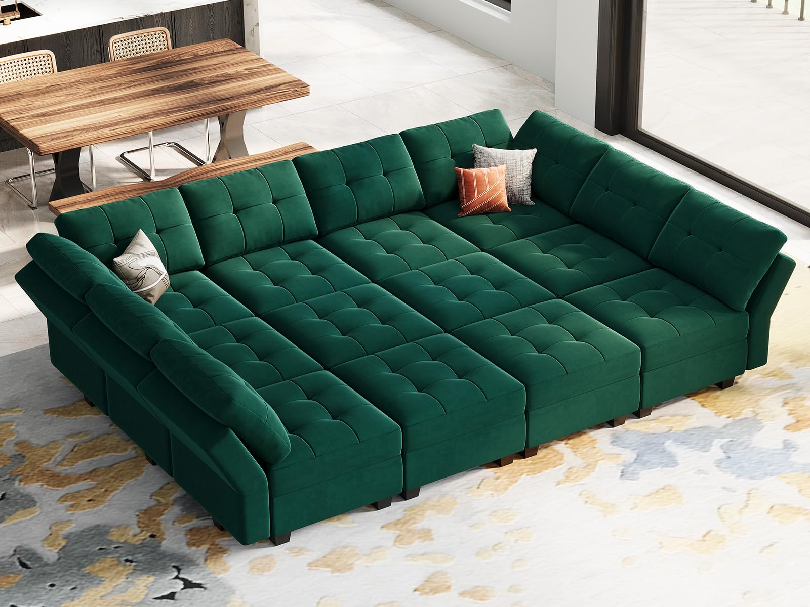 Modular Sleeper Sofa Sectional Couch with Storage Seats Velvet Convertible Sectional EK HOME FURNITURE