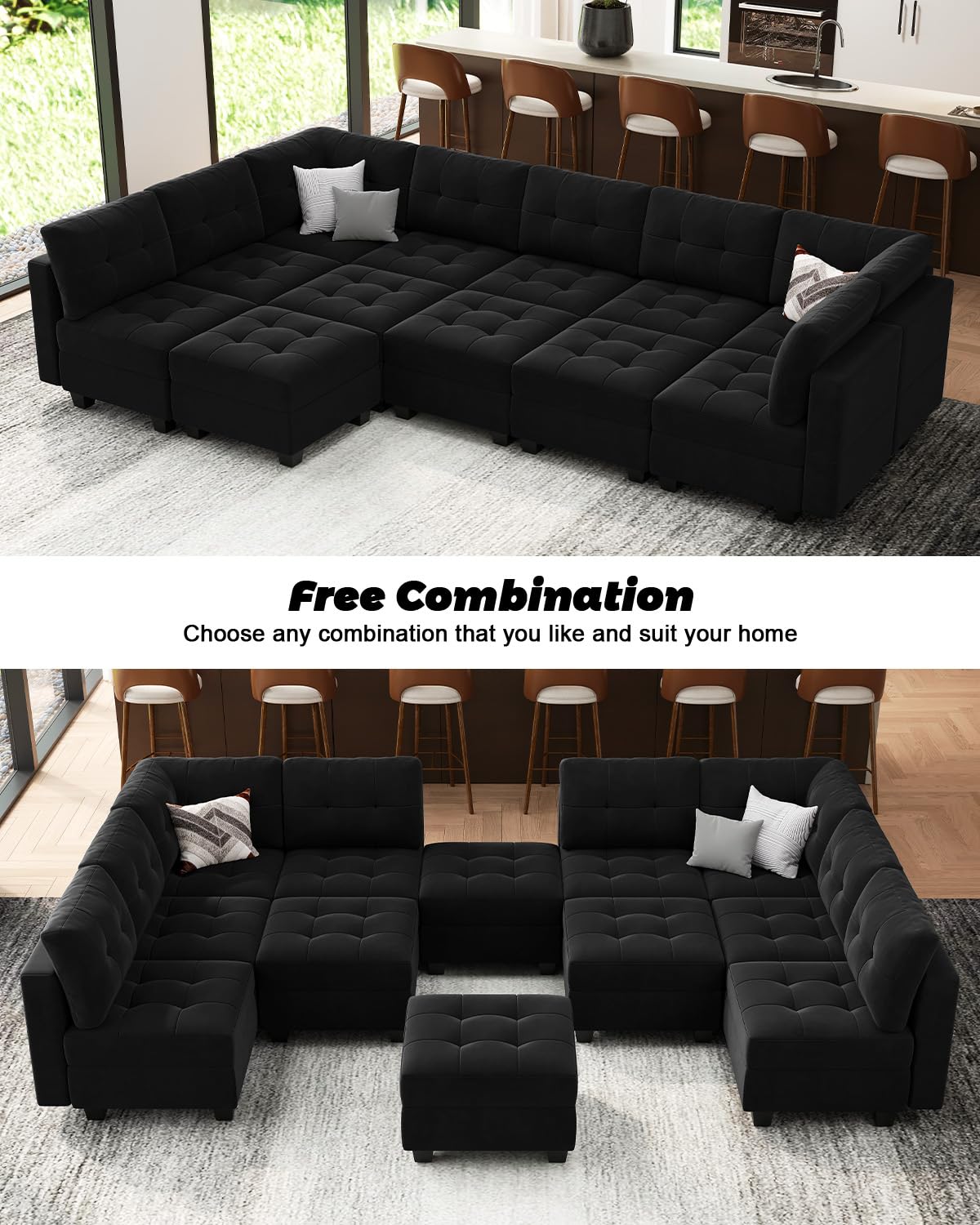 Modular Sleeper Sofa Sectional Couch with Storage Seats Velvet Convertible Sectional EK HOME FURNITURE