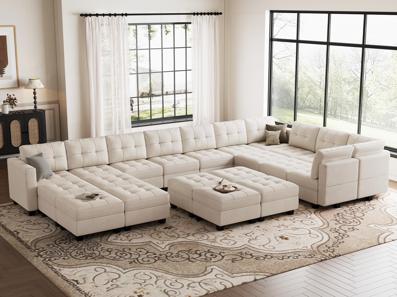 Modular Sleeper Sofa Sectional Couch with Storage Seats Velvet Convertible Sectional EK HOME FURNITURE