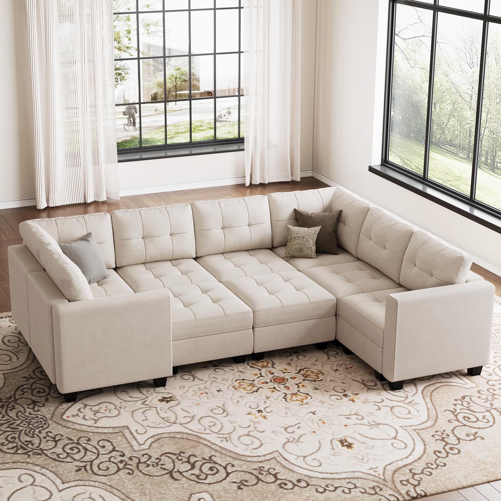 Modular Sleeper Sofa Sectional Couch with Storage Seats Velvet Convertible Sectional EK HOME FURNITURE