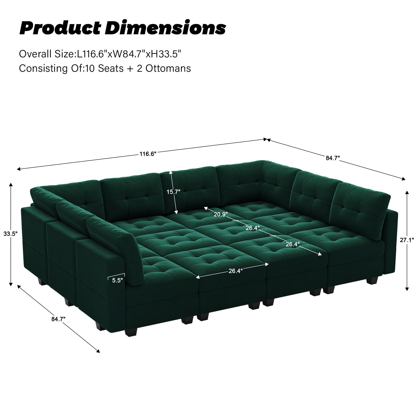 Modular Sleeper Sofa Sectional Couch with Storage Seats Velvet Convertible Sectional EK HOME FURNITURE