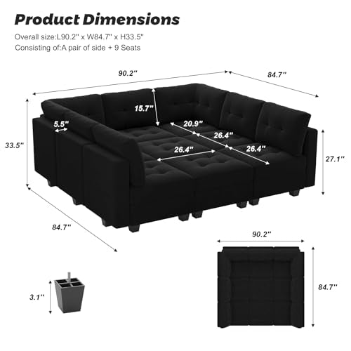 Modular Sleeper Sofa Sectional Couch with Storage Seats Velvet Convertible Sectional EK HOME FURNITURE