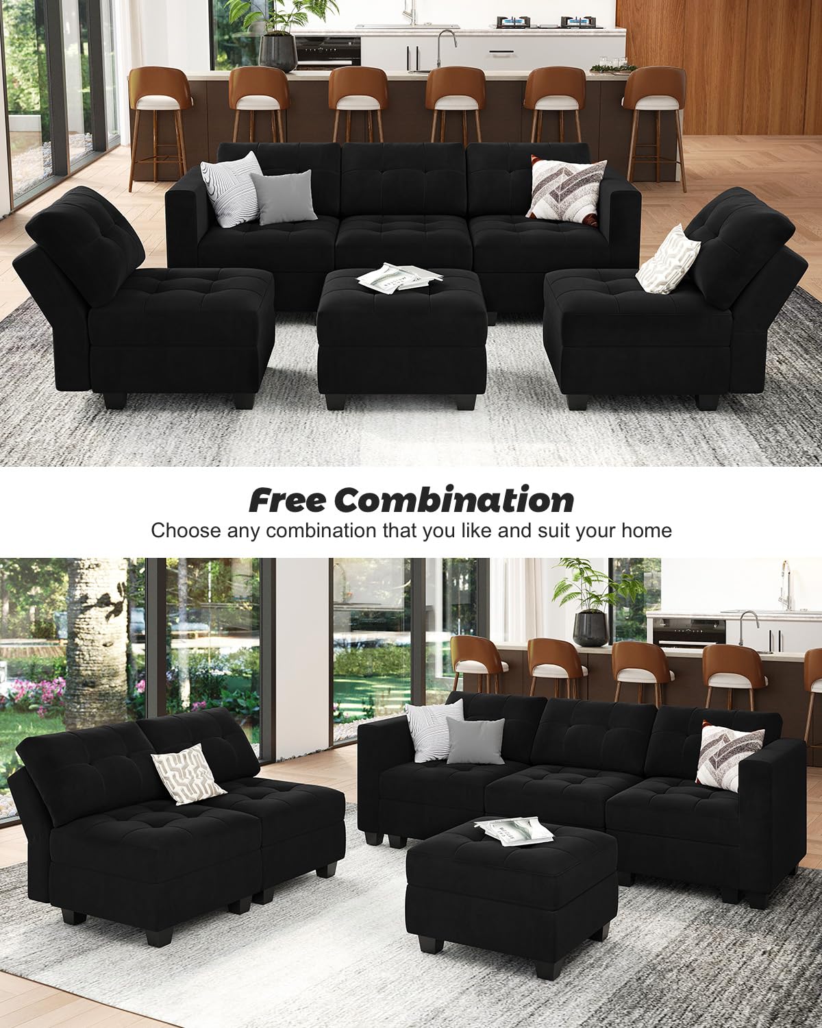 Modular Sleeper Sofa Sectional Couch with Storage Seats Velvet Convertible Sectional EK HOME FURNITURE