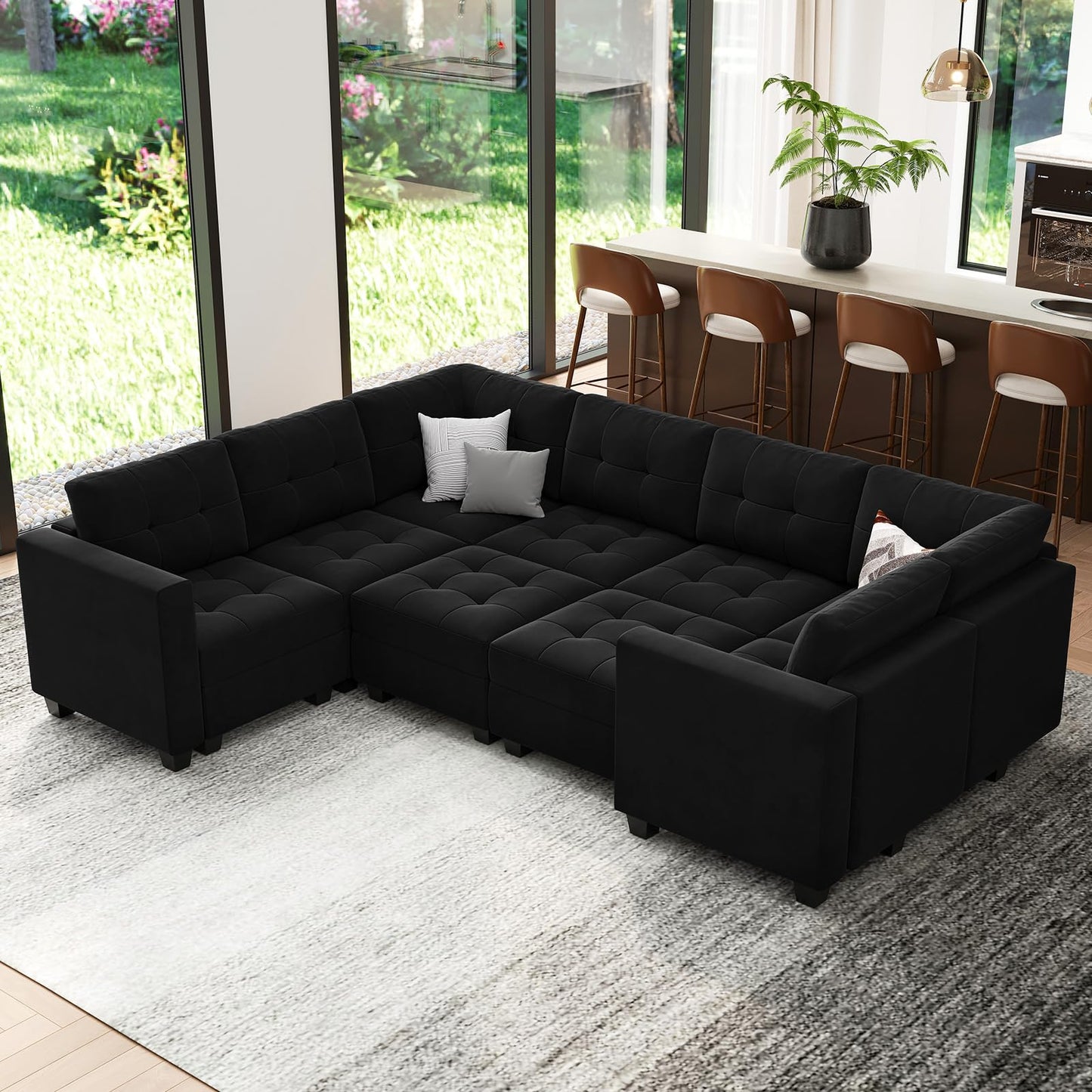 Modular Sleeper Sofa Sectional Couch with Storage Seats Velvet Convertible Sectional EK HOME FURNITURE