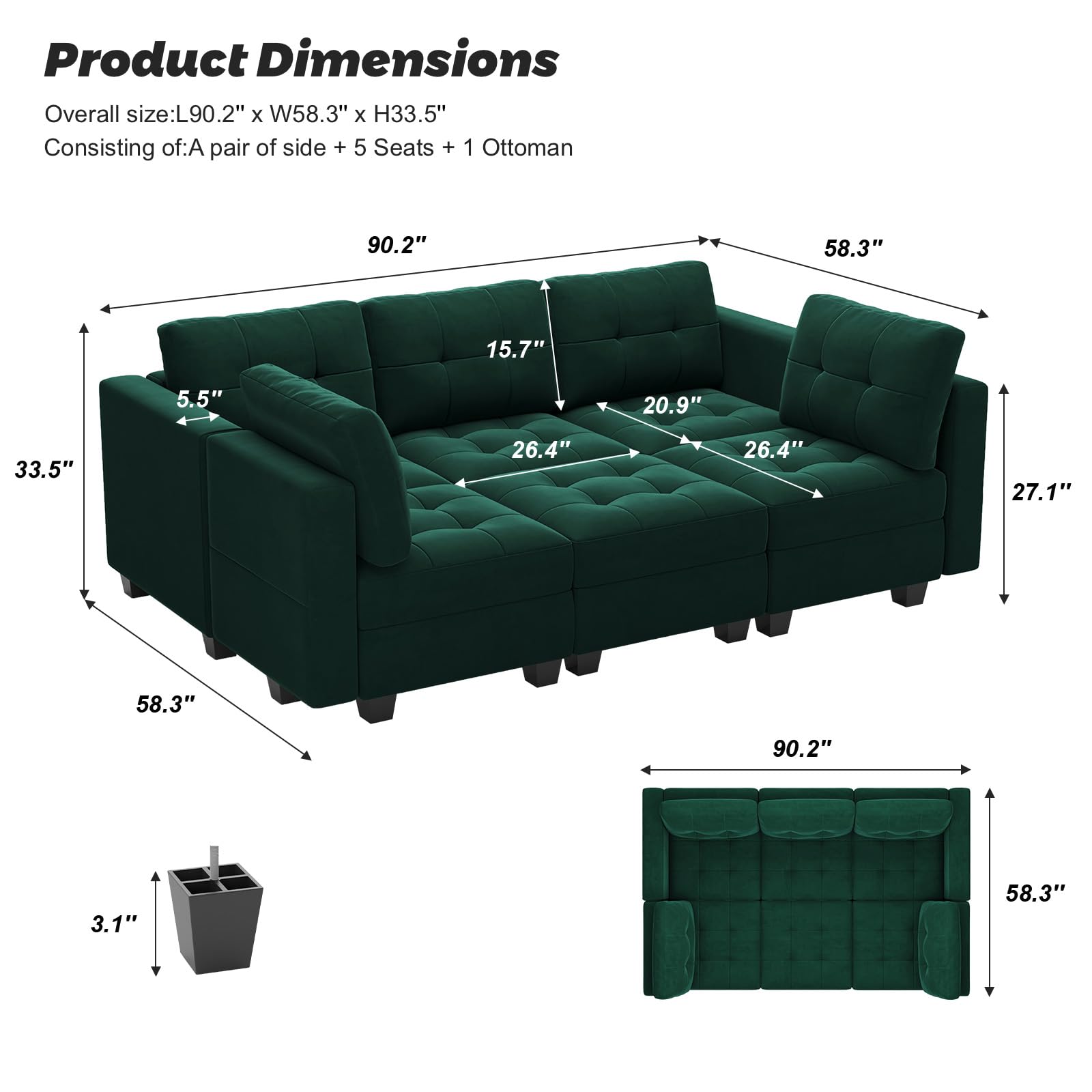 Modular Sleeper Sofa Sectional Couch with Storage Seats Velvet Convertible Sectional EK HOME FURNITURE