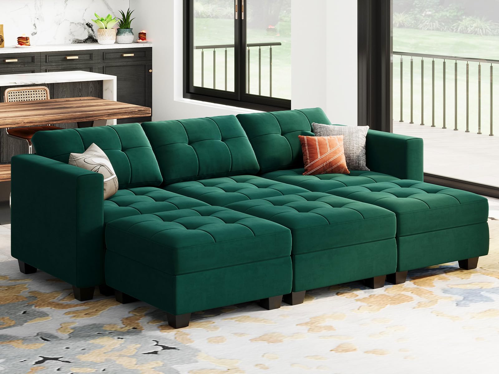 Modular Sleeper Sofa Sectional Couch with Storage Seats Velvet Convertible Sectional EK HOME FURNITURE