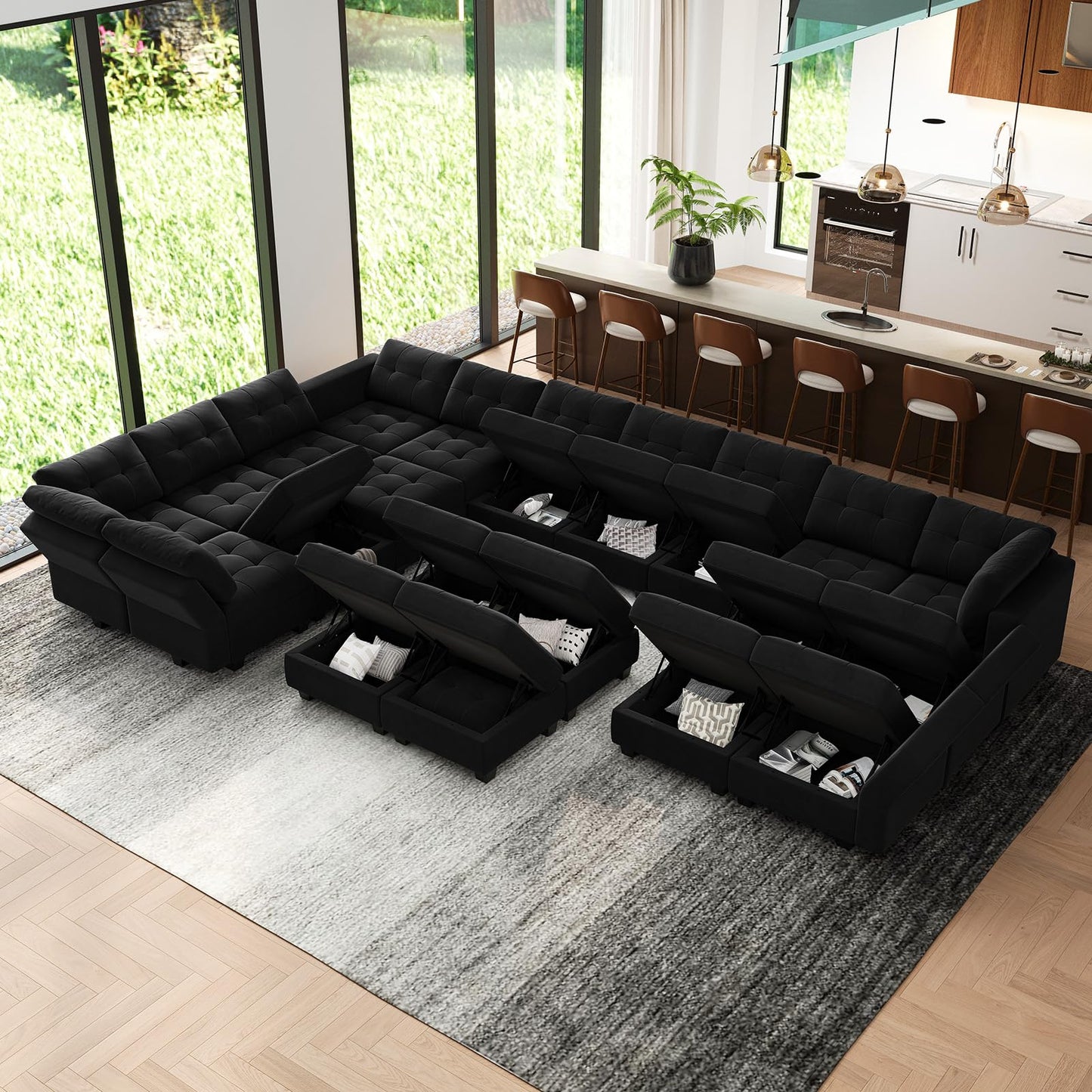 Modular Sleeper Sofa Sectional Couch with Storage Seats Velvet Convertible Sectional EK HOME FURNITURE