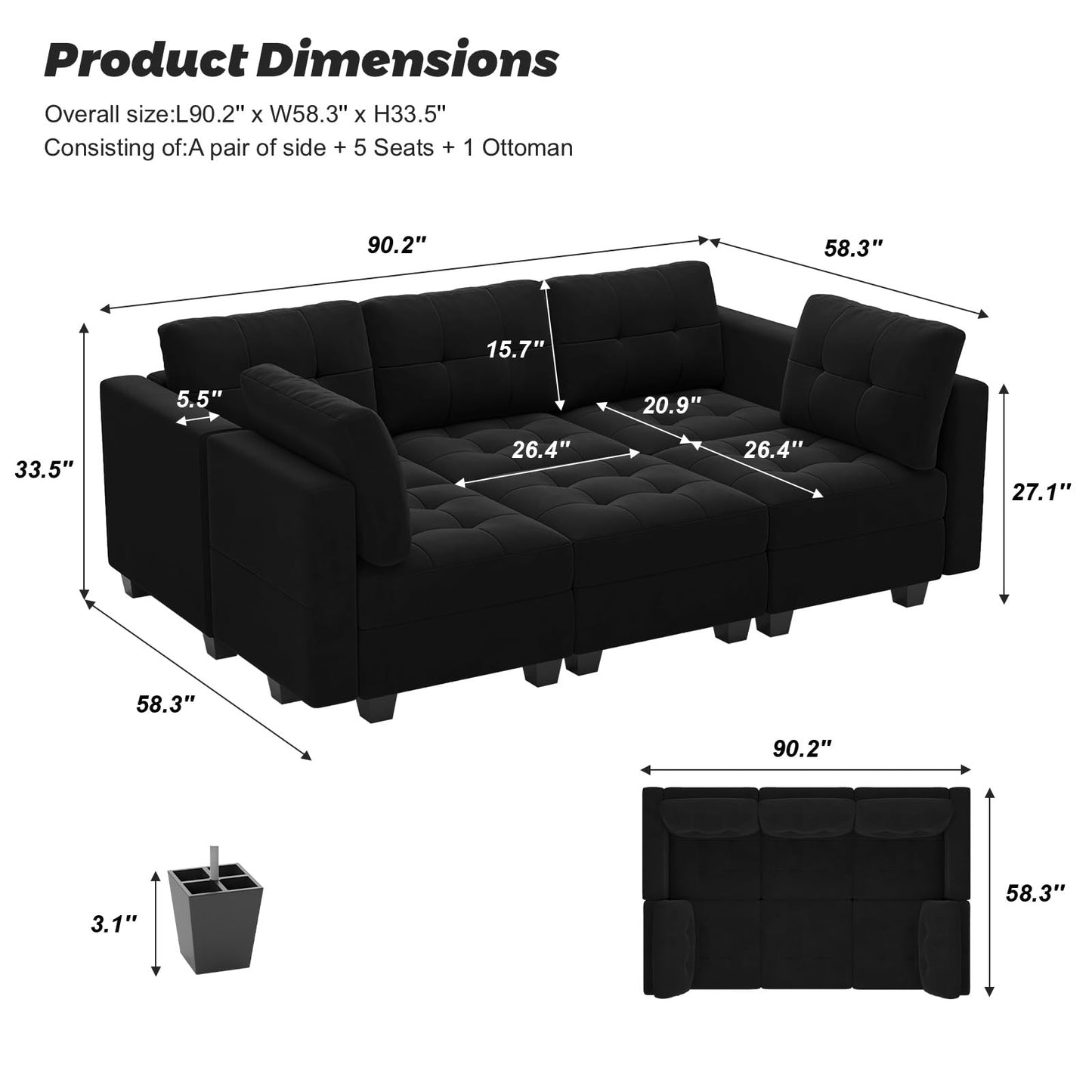 Modular Sleeper Sofa Sectional Couch with Storage Seats Velvet Convertible Sectional EK HOME FURNITURE