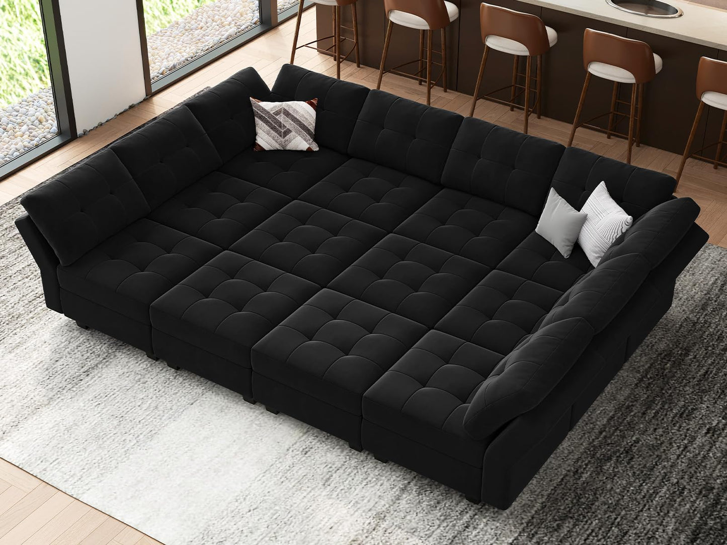 Modular Sleeper Sofa Sectional Couch with Storage Seats Velvet Convertible Sectional EK HOME FURNITURE