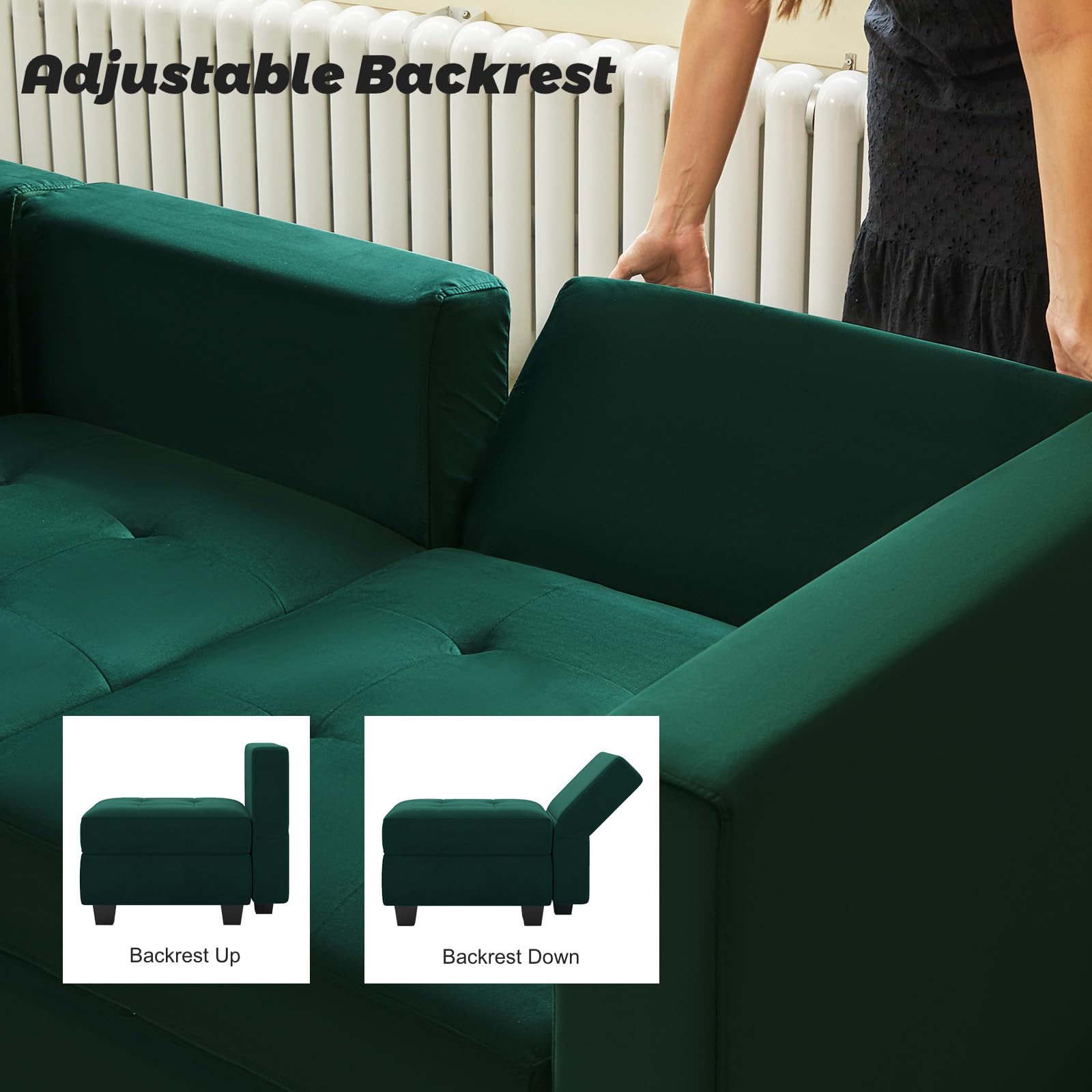 Modular Sleeper Sofa Sectional Couch with Storage Seats Velvet Convertible Sectional EK HOME FURNITURE