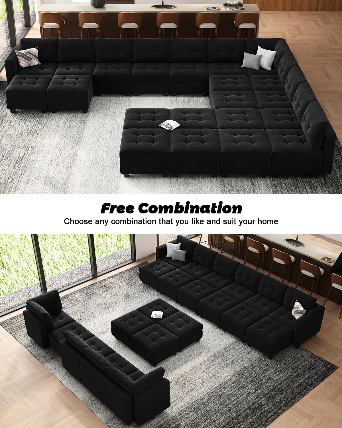 Modular Sleeper Sofa Sectional Couch with Storage Seats Velvet Convertible Sectional EK HOME FURNITURE