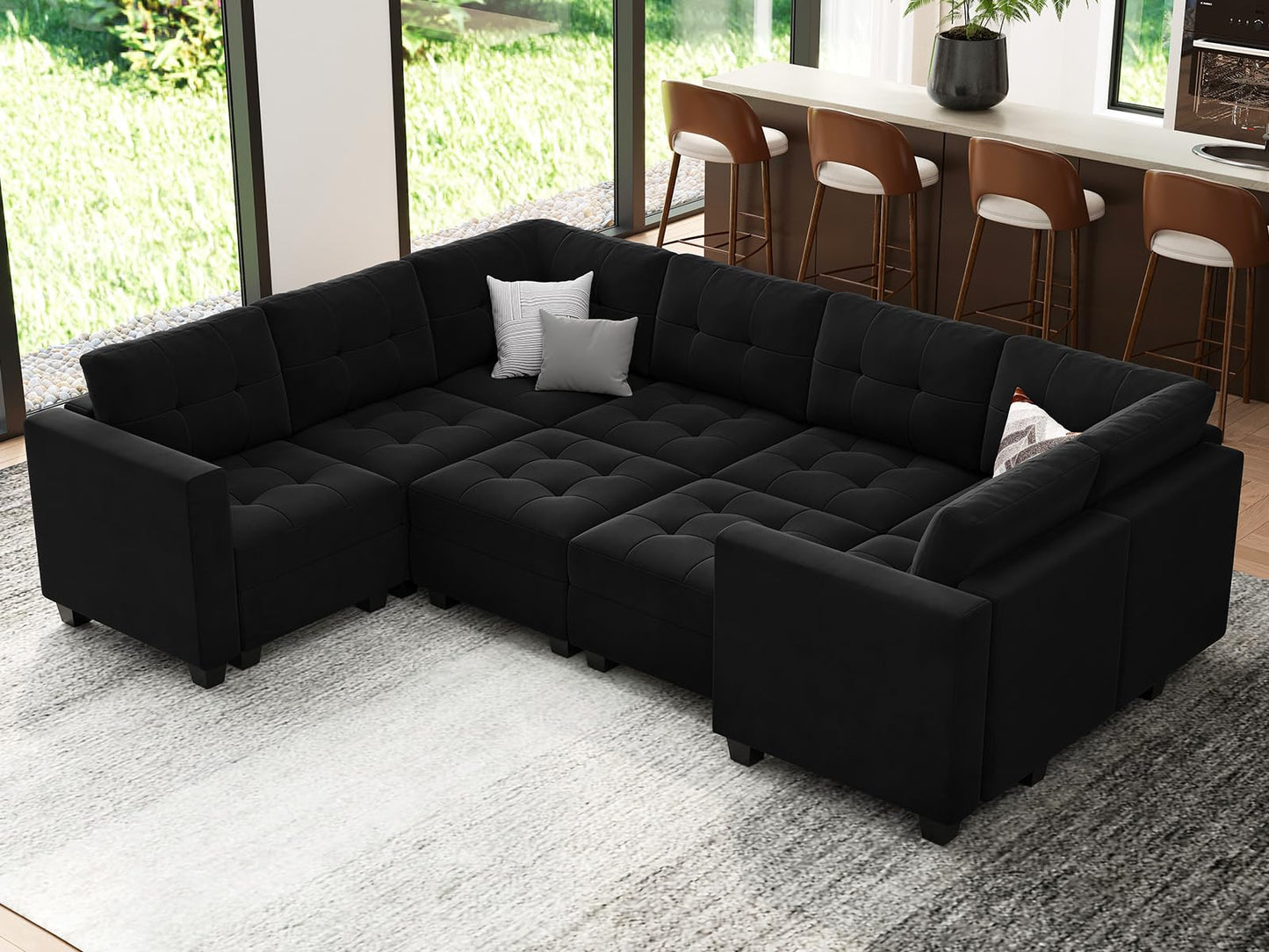 Modular Sleeper Sofa Sectional Couch with Storage Seats Velvet Convertible Sectional EK HOME FURNITURE