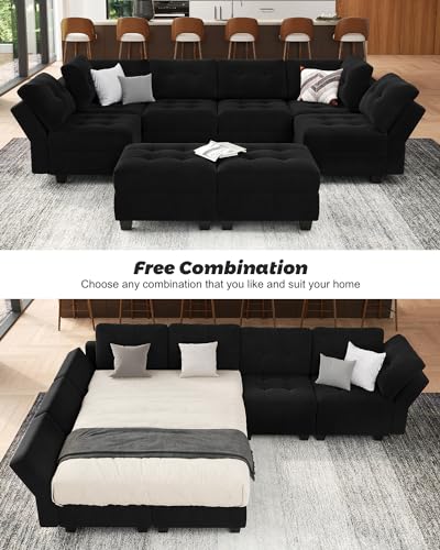 Modular Sleeper Sofa Sectional Couch with Storage Seats Velvet Convertible Sectional EK HOME FURNITURE