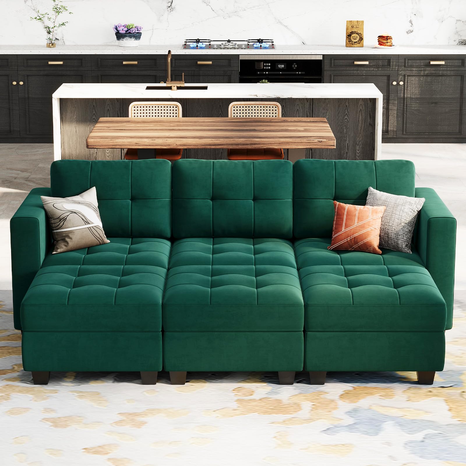 Modular Sleeper Sofa Sectional Couch with Storage Seats Velvet Convertible Sectional EK HOME FURNITURE