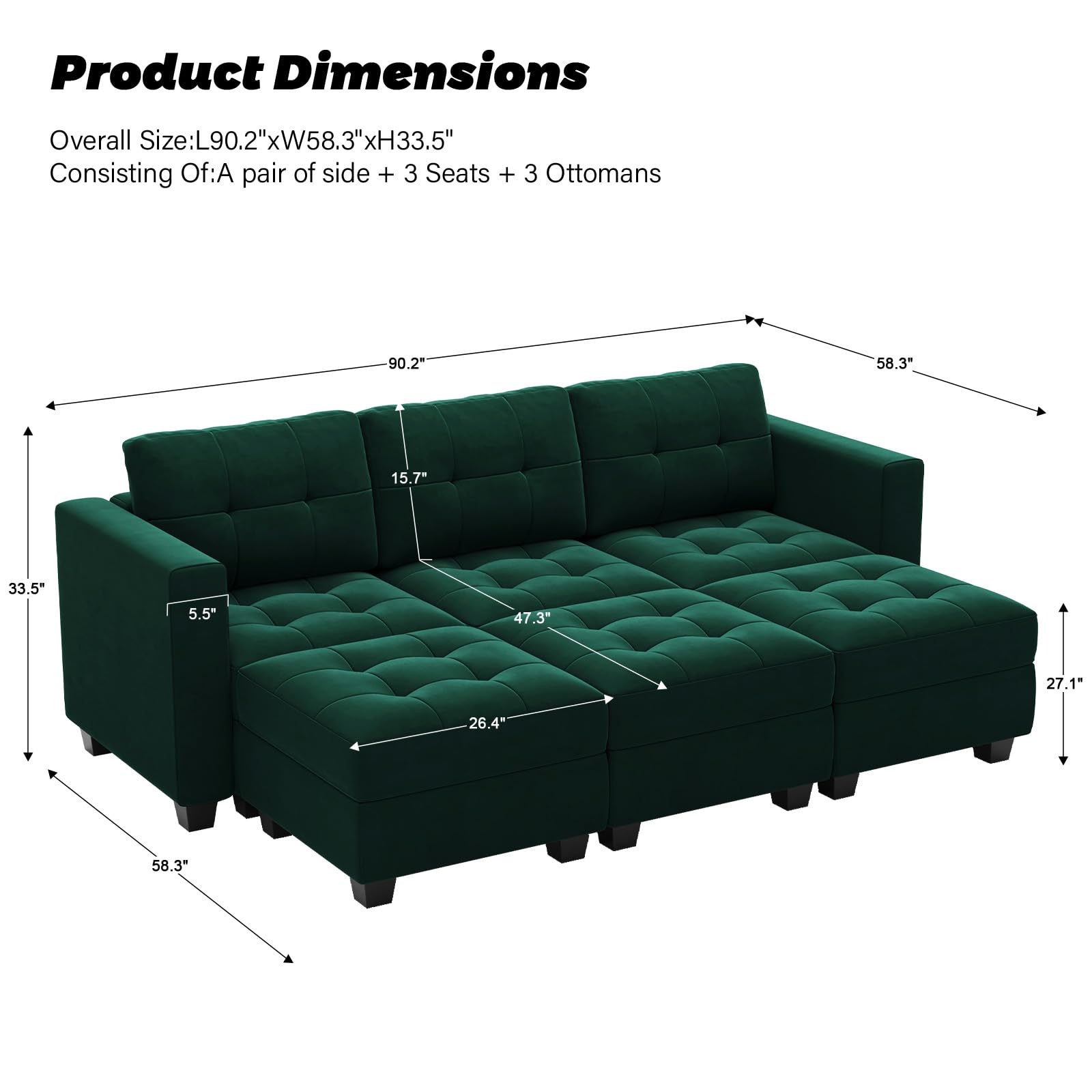 Modular Sleeper Sofa Sectional Couch with Storage Seats Velvet Convertible Sectional EK HOME FURNITURE