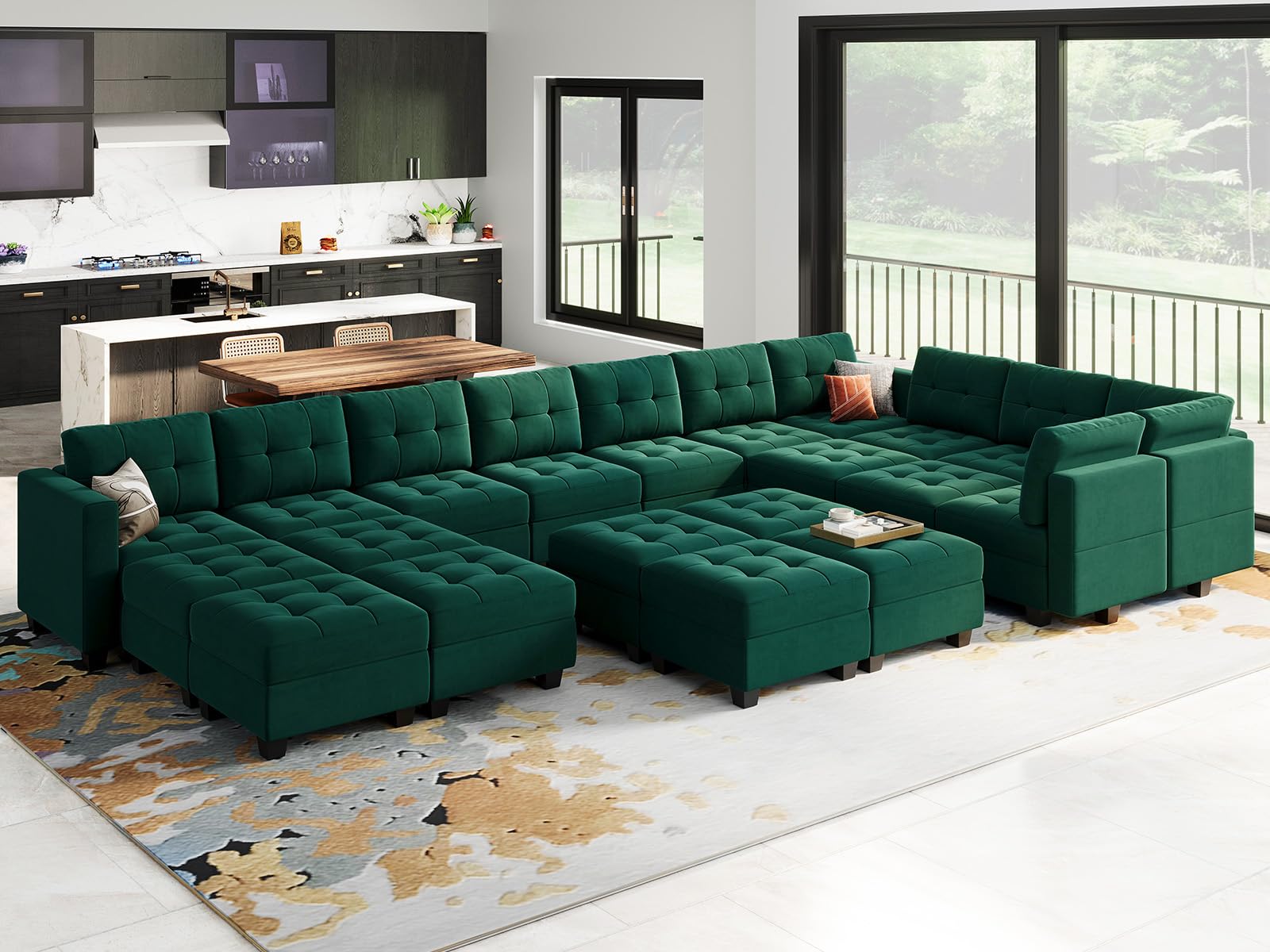 Modular Sleeper Sofa Sectional Couch with Storage Seats Velvet Convertible Sectional EK HOME FURNITURE