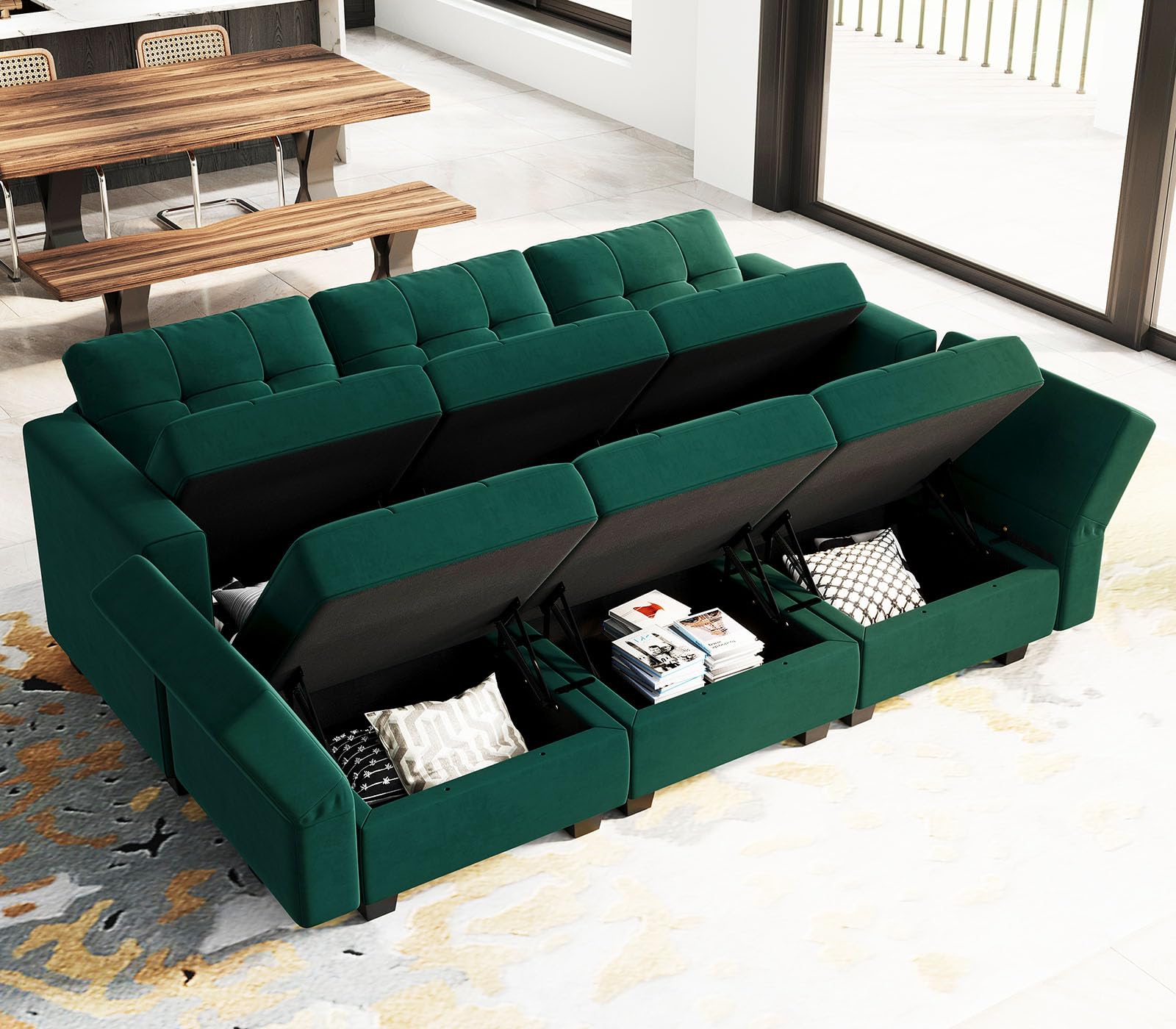 Modular Sleeper Sofa Sectional Couch with Storage Seats Velvet Convertible Sectional EK HOME FURNITURE