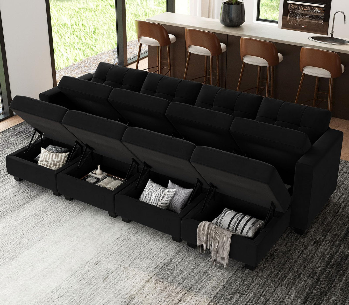 Modular Sleeper Sofa Sectional Couch with Storage Seats Velvet Convertible Sectional EK HOME FURNITURE