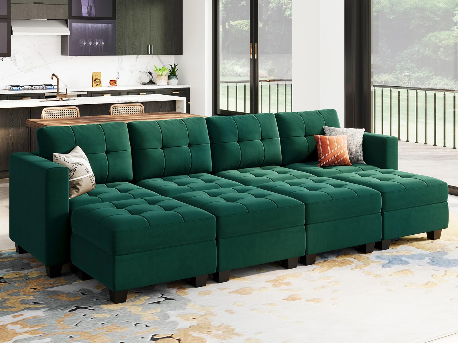 Modular Sleeper Sofa Sectional Couch with Storage Seats Velvet Convertible Sectional EK HOME FURNITURE