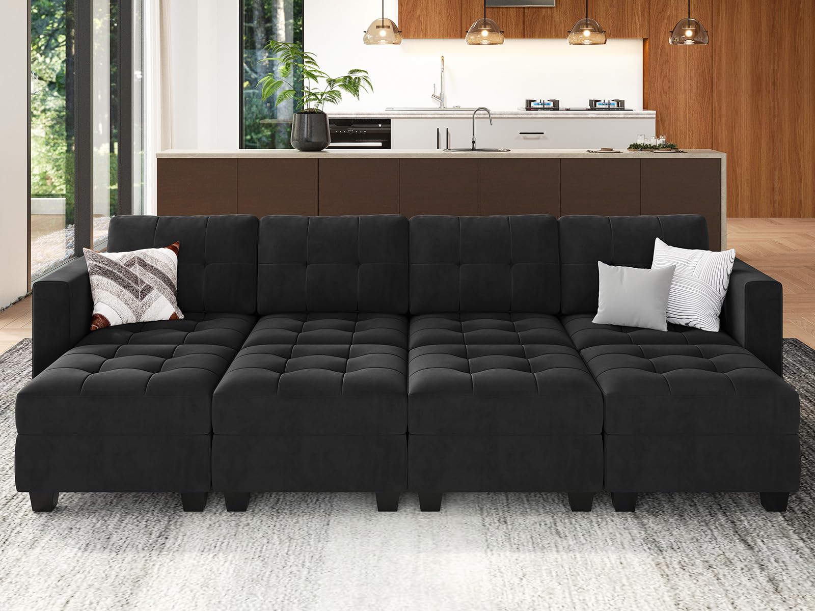 Modular Sleeper Sofa Sectional Couch with Storage Seats Velvet Convertible Sectional EK HOME FURNITURE