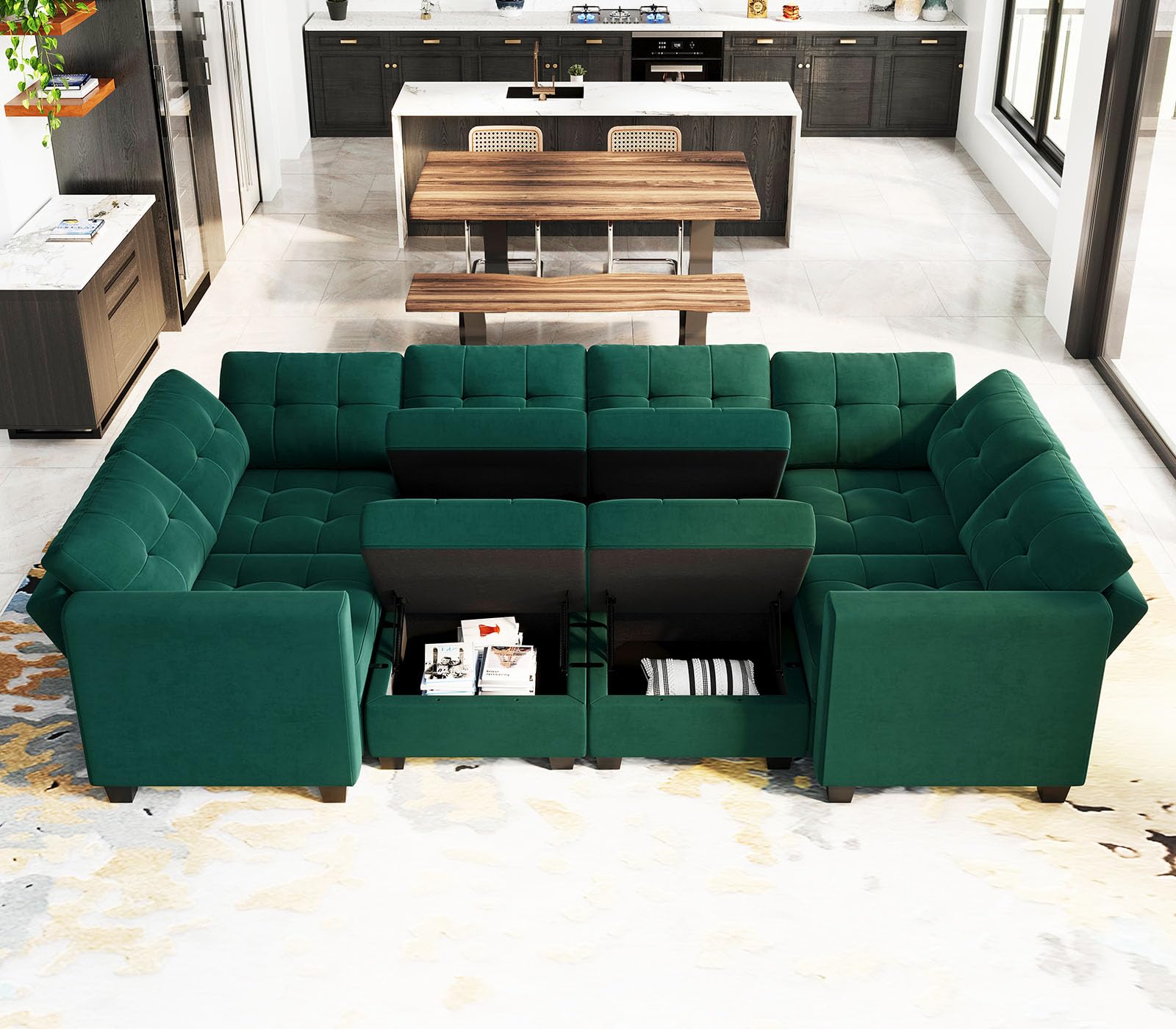 Modular Sleeper Sofa Sectional Couch with Storage Seats Velvet Convertible Sectional EK HOME FURNITURE