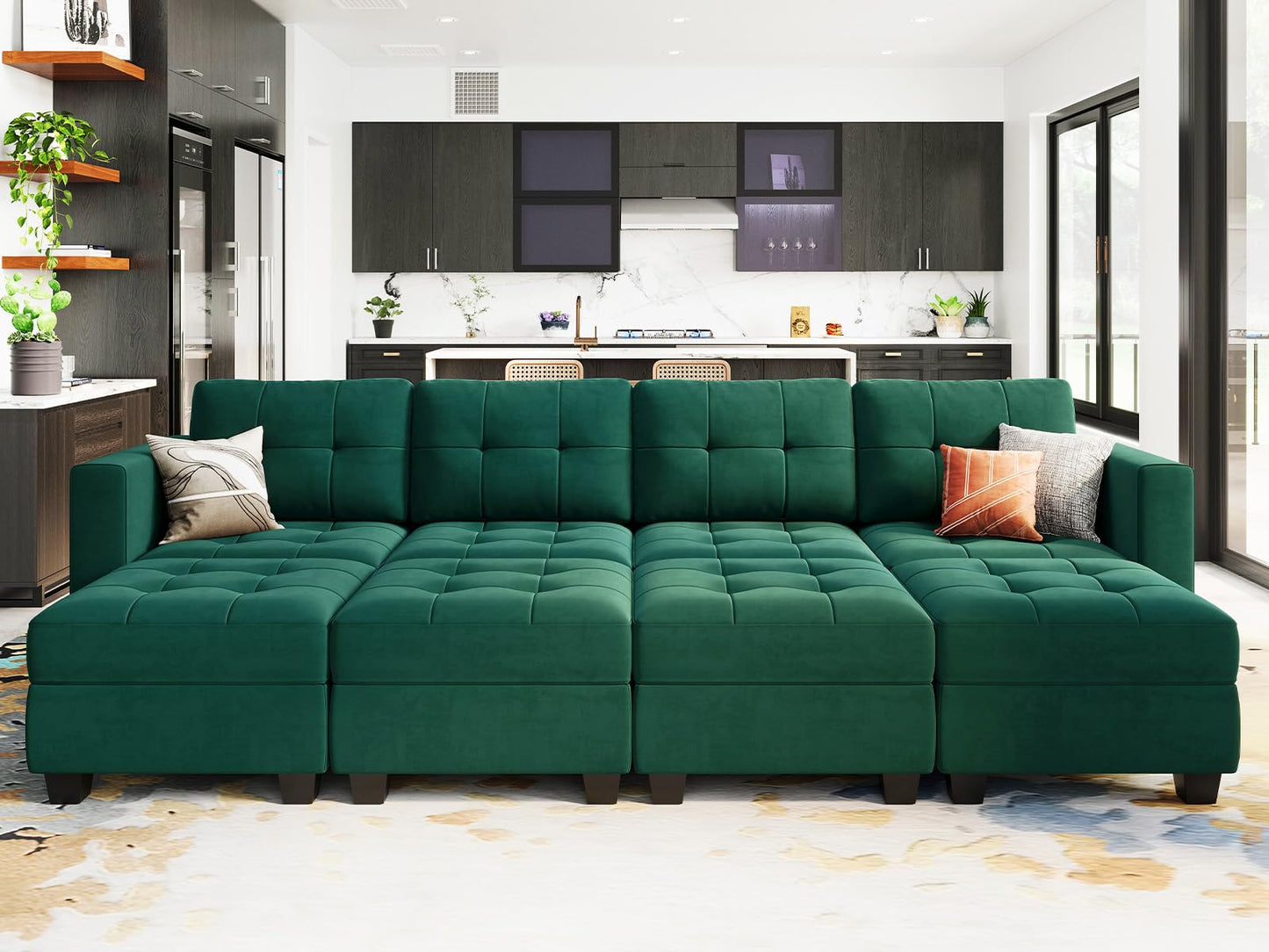 Modular Sleeper Sofa Sectional Couch with Storage Seats Velvet Convertible Sectional EK HOME FURNITURE