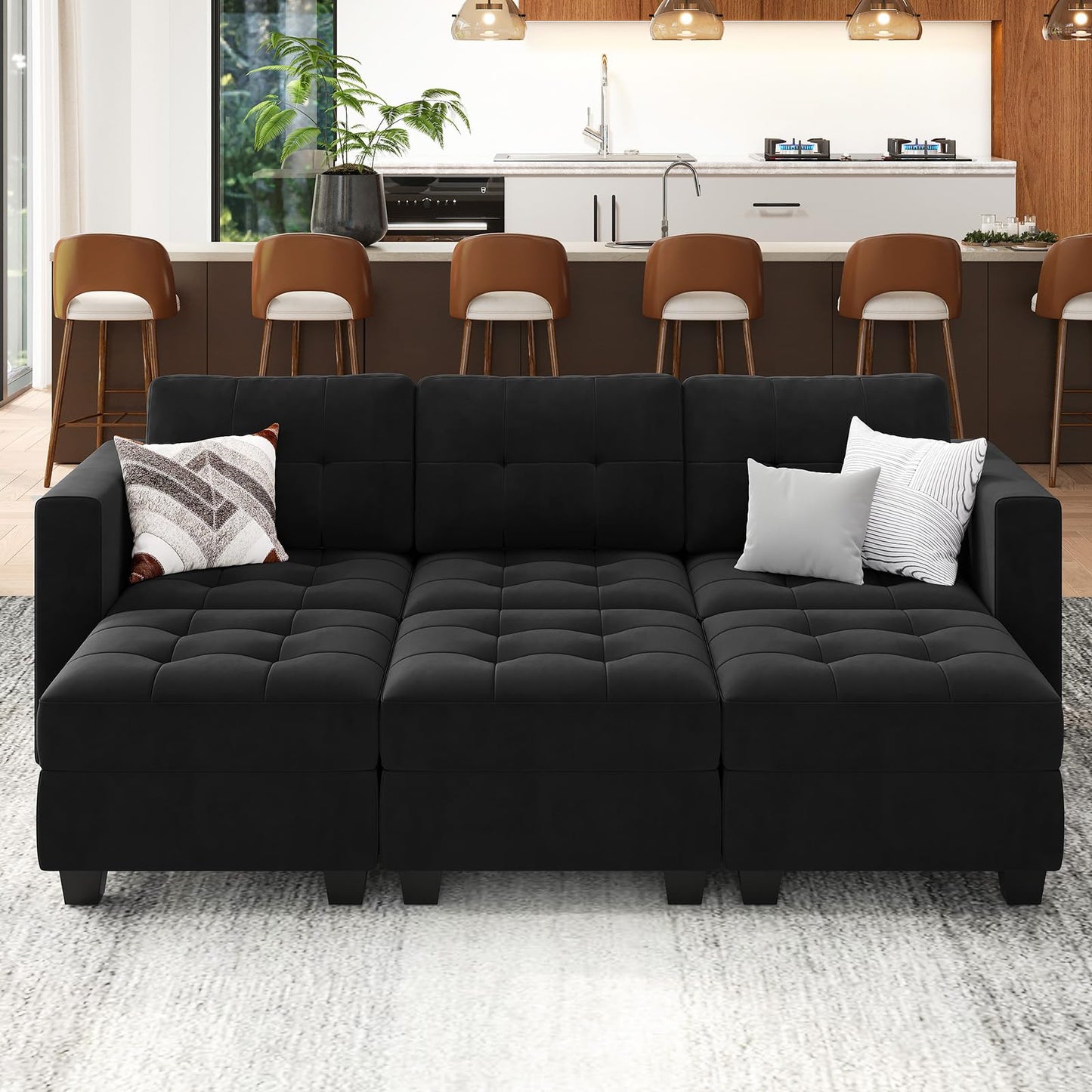 Modular Sleeper Sofa Sectional Couch with Storage Seats Velvet Convertible Sectional EK HOME FURNITURE